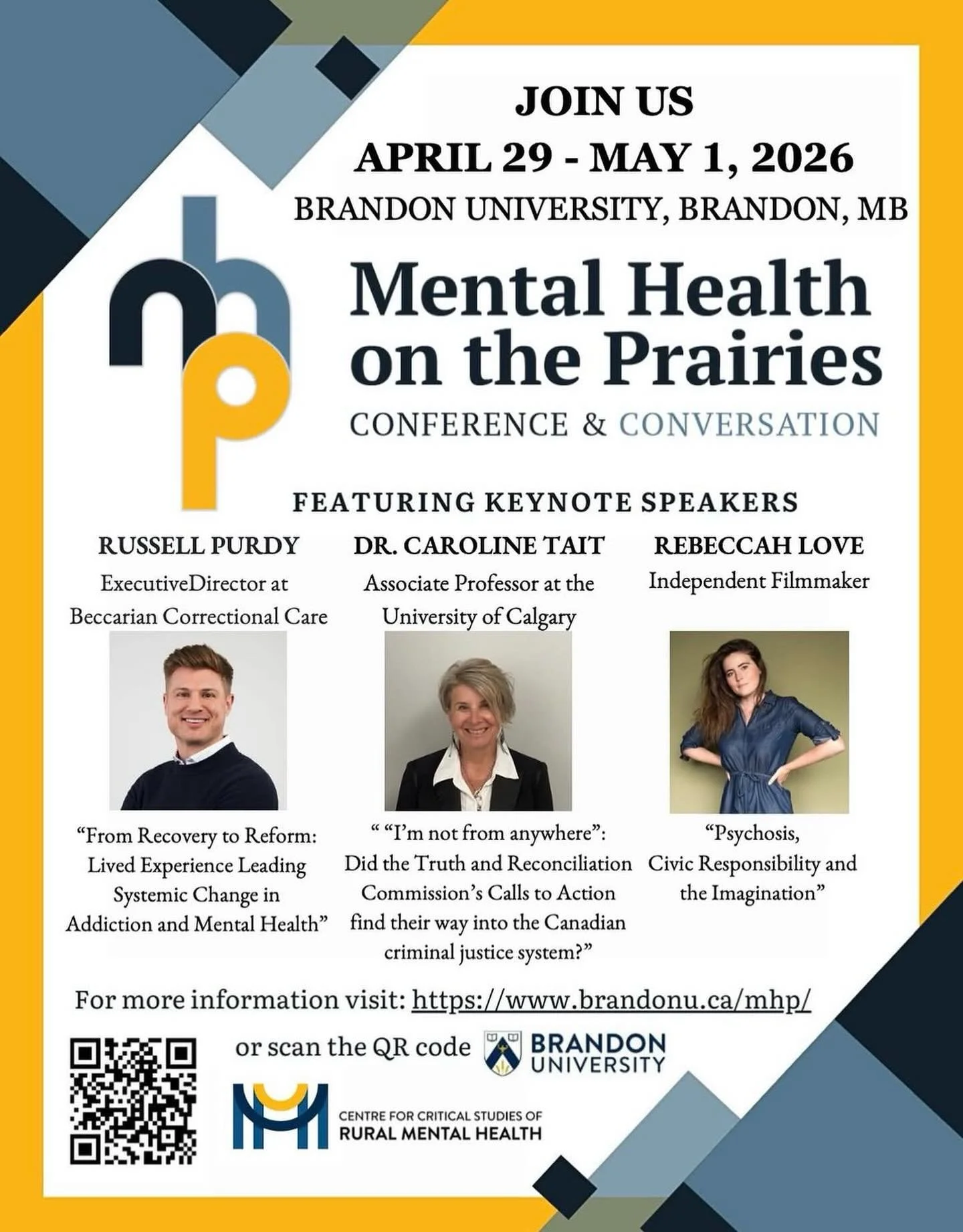 LAST CALL TO REGISTER! 

Talking openly and having regular conversations about mental health is a critical step in building healthy communities. This spring, we welcome all individuals from across the prairies, and beyond, to come together and join t