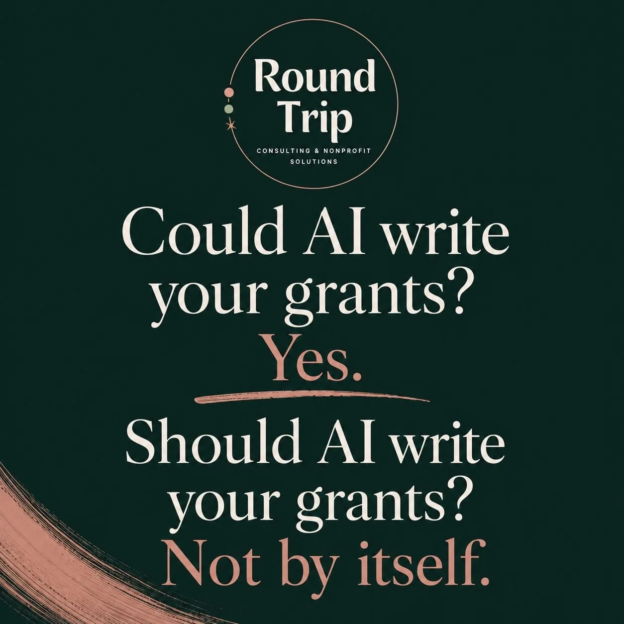 Can AI write your grants?

Yes.

Should it write your grants?

Not by itself.

AI can be a powerful tool. It can help brainstorm ideas, organize information, summarize research, and even create a first draft.

What it can&rsquo;t do is replace strate