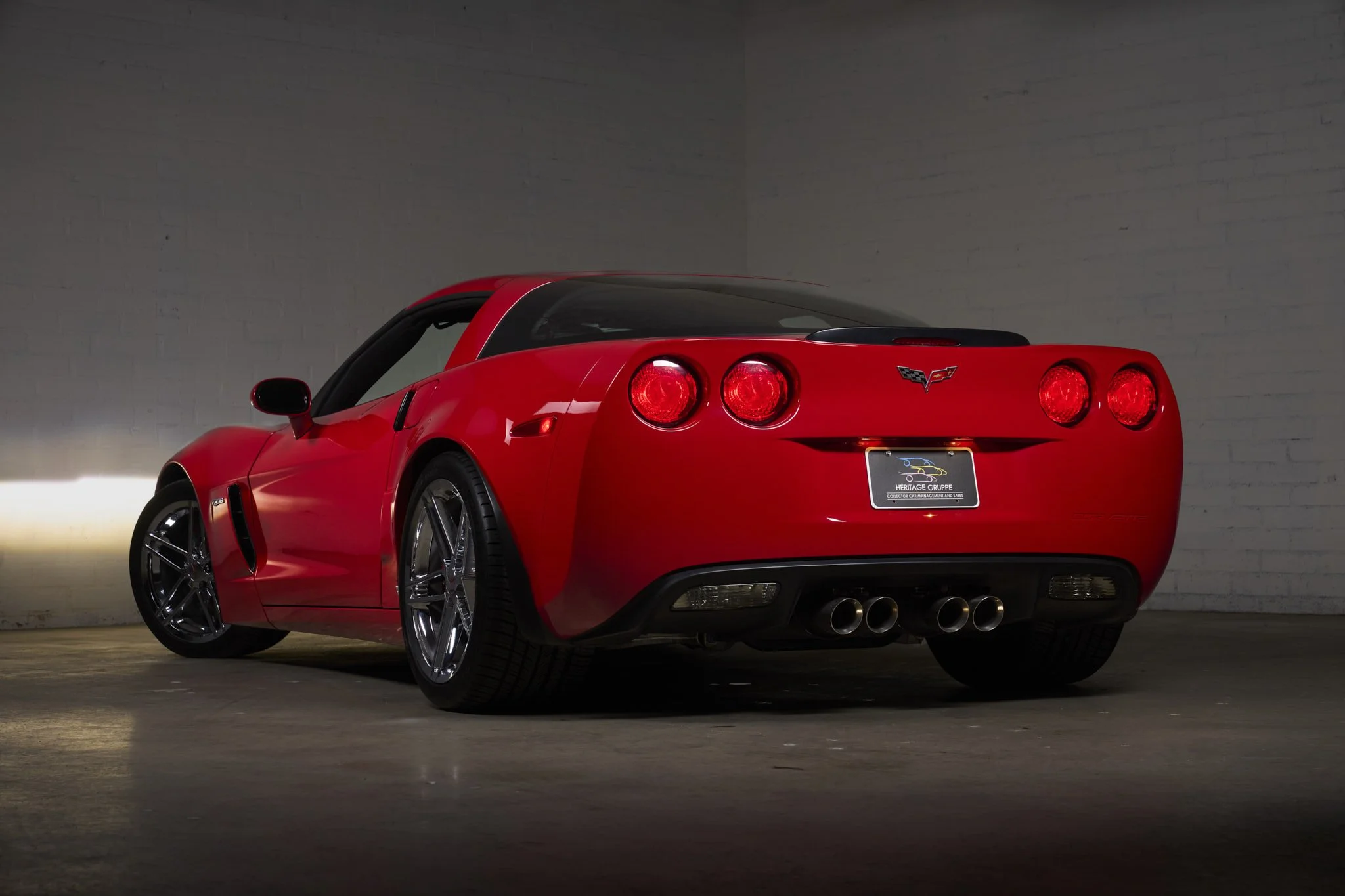 An automotive photograph of a red Corvette C6 Z06 shot by Fenivision for Heritage Gruppe on location, in Los Angeles, CA. 
