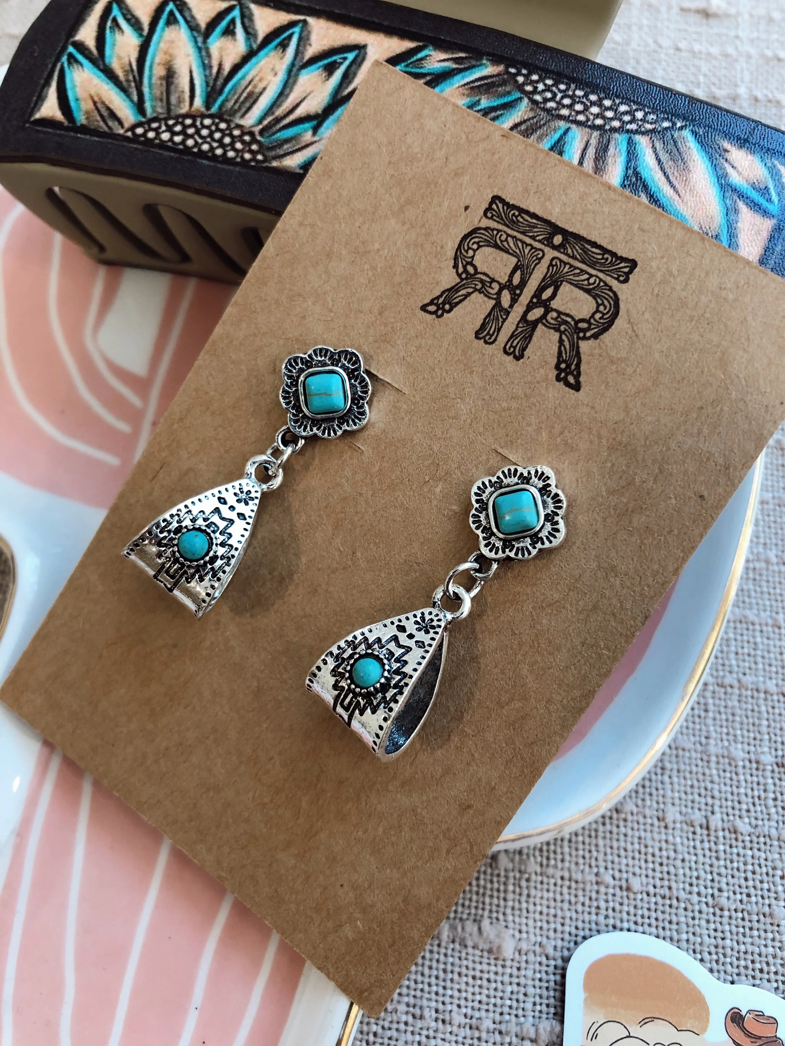 Stirrup Faux Turquoise Stone Earrings