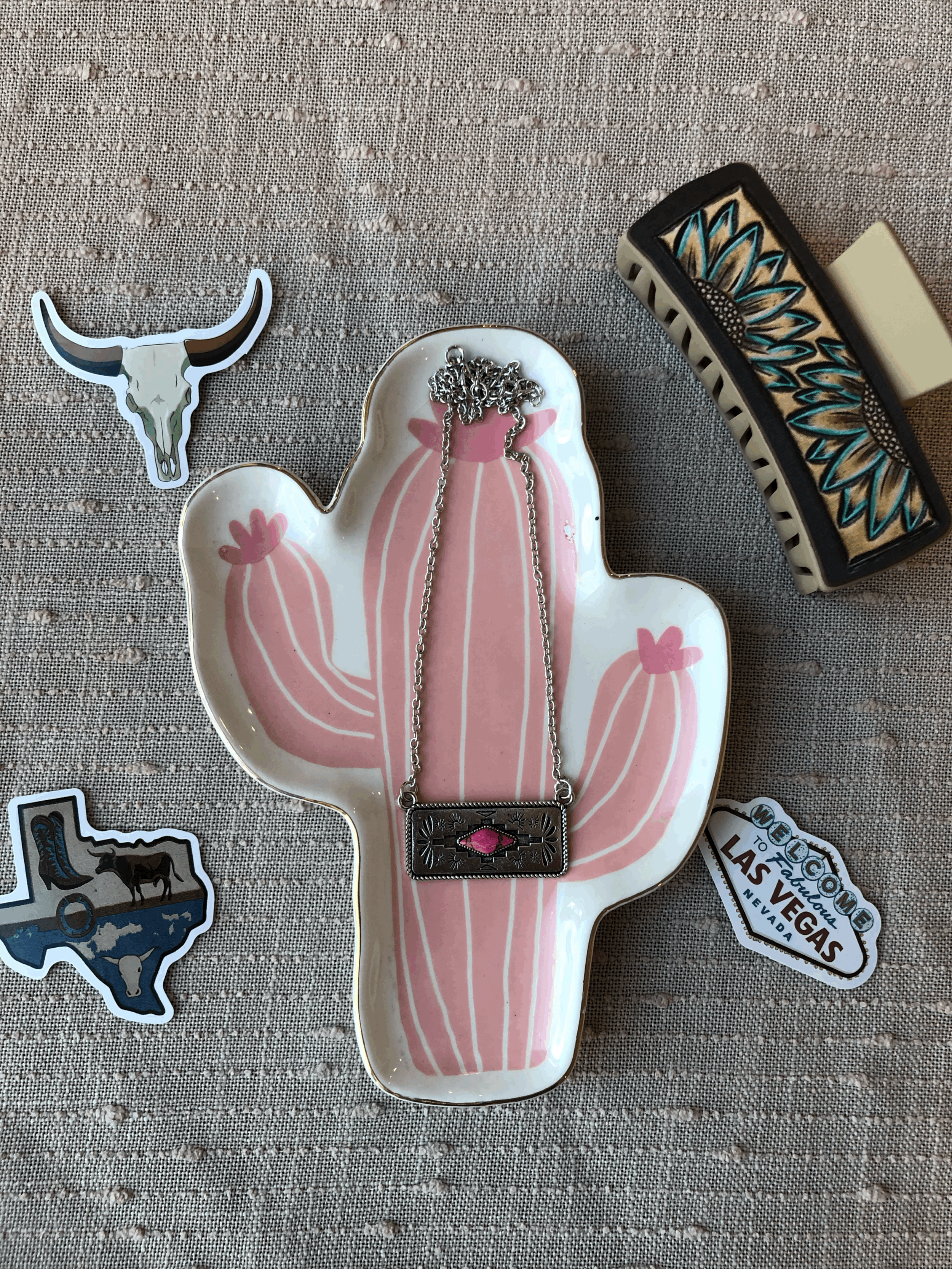 Pink Stone Western Pendant Necklace