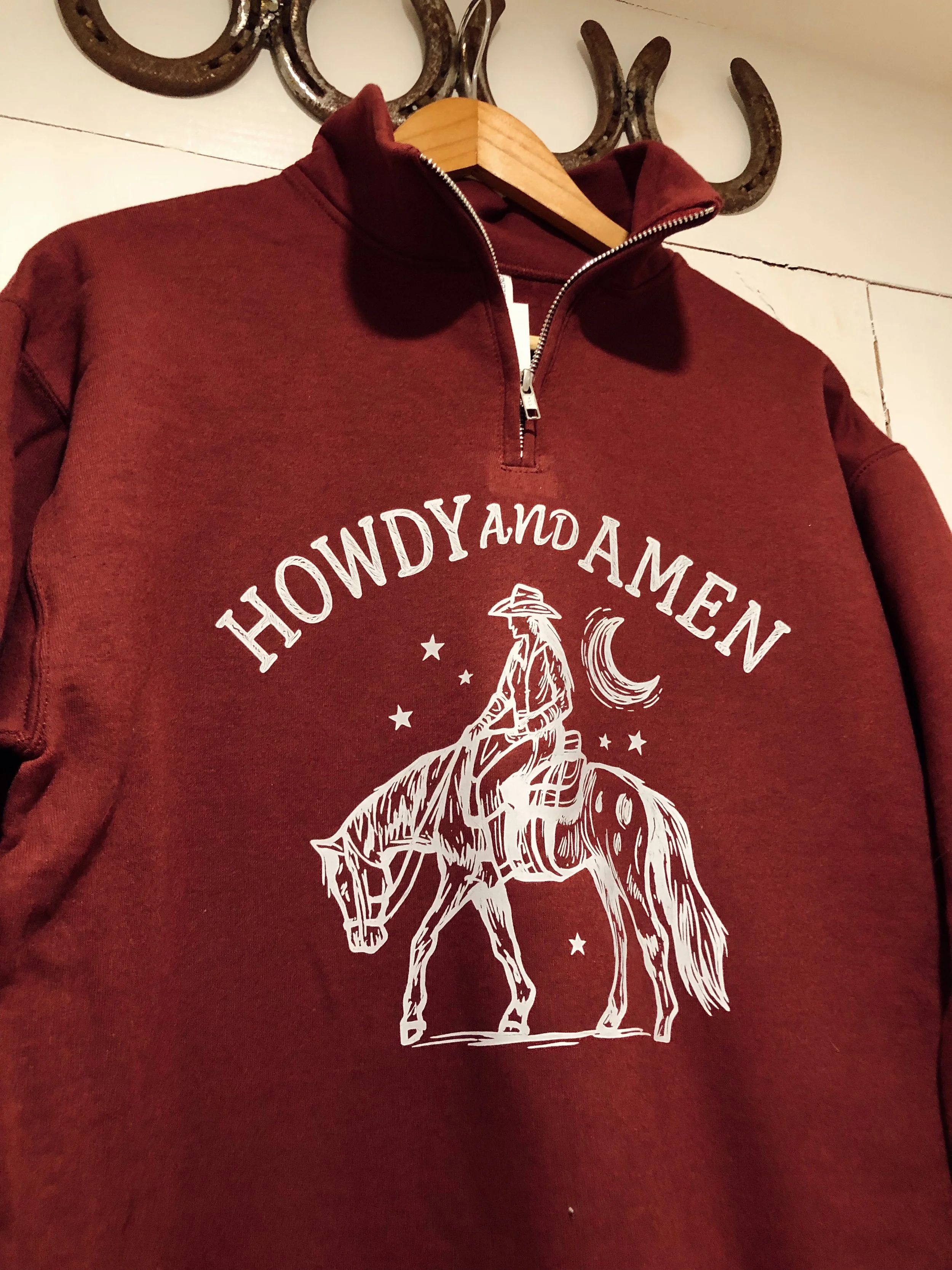 Howdy and Amen Quarter Zip Sweater