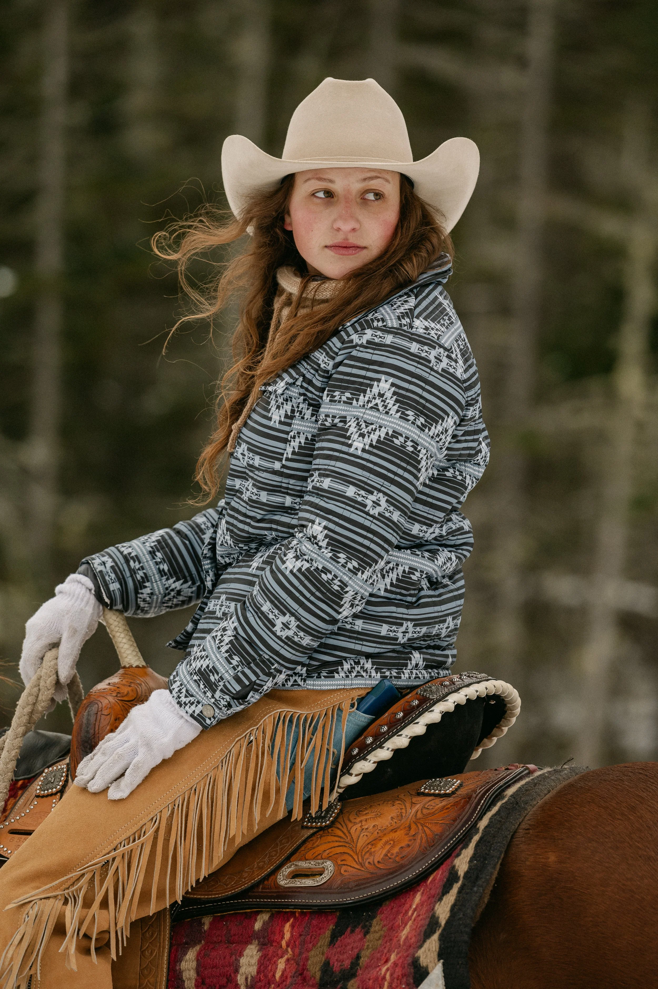 LUCKY & BLESSED Aztec Quilted Puffer Jacket