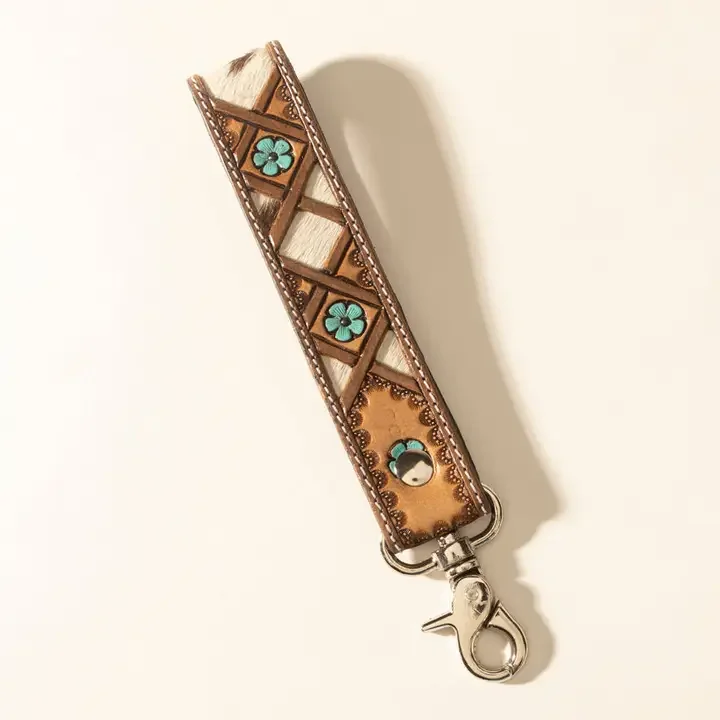 Moonflower Hand Tooled Key Fob Wristlet