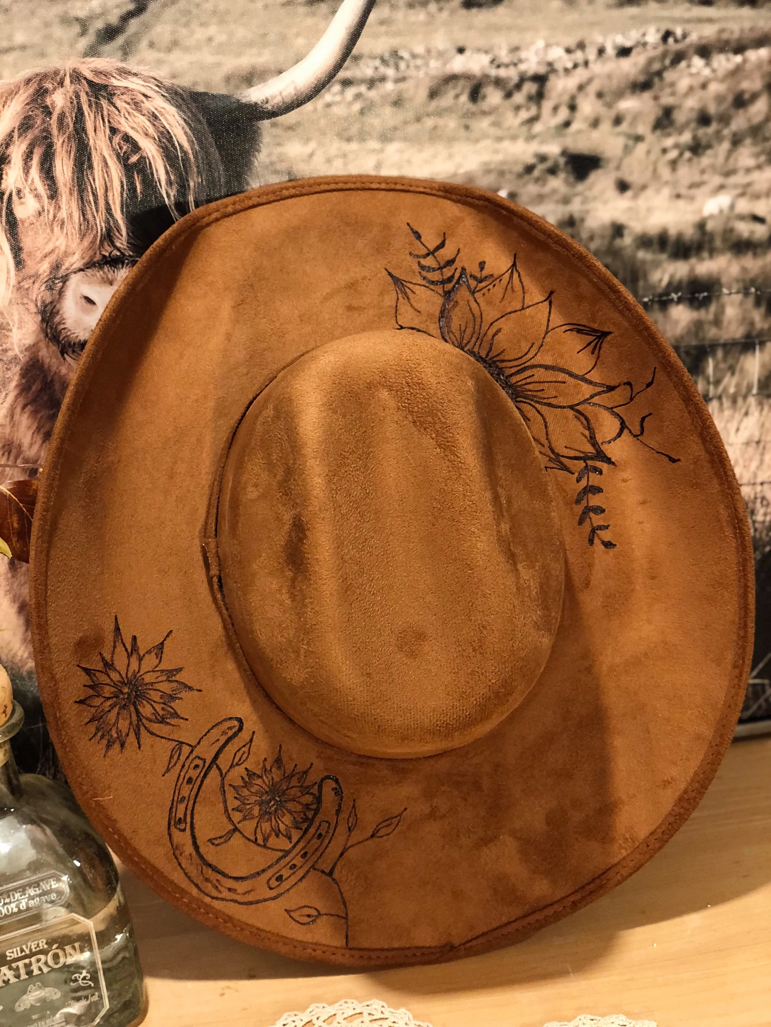 Sunflower & Horse Shoe Custom Cowboy Hat