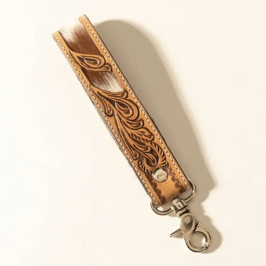 Myra Sedona Blaze Handtooled Leather Keyfob in Bronze Ember