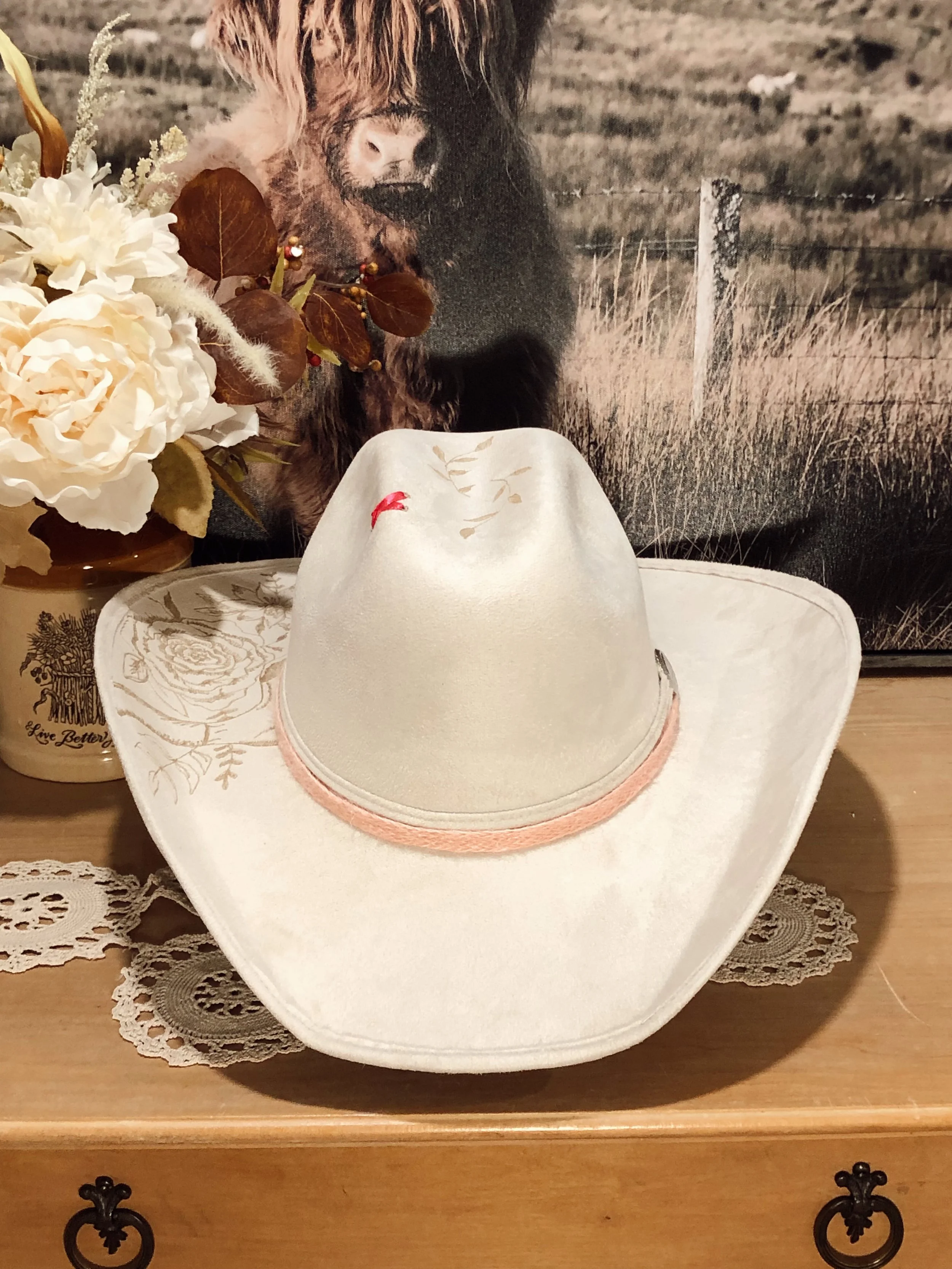 Bull Skull & Rose Custom Cowboy Hat