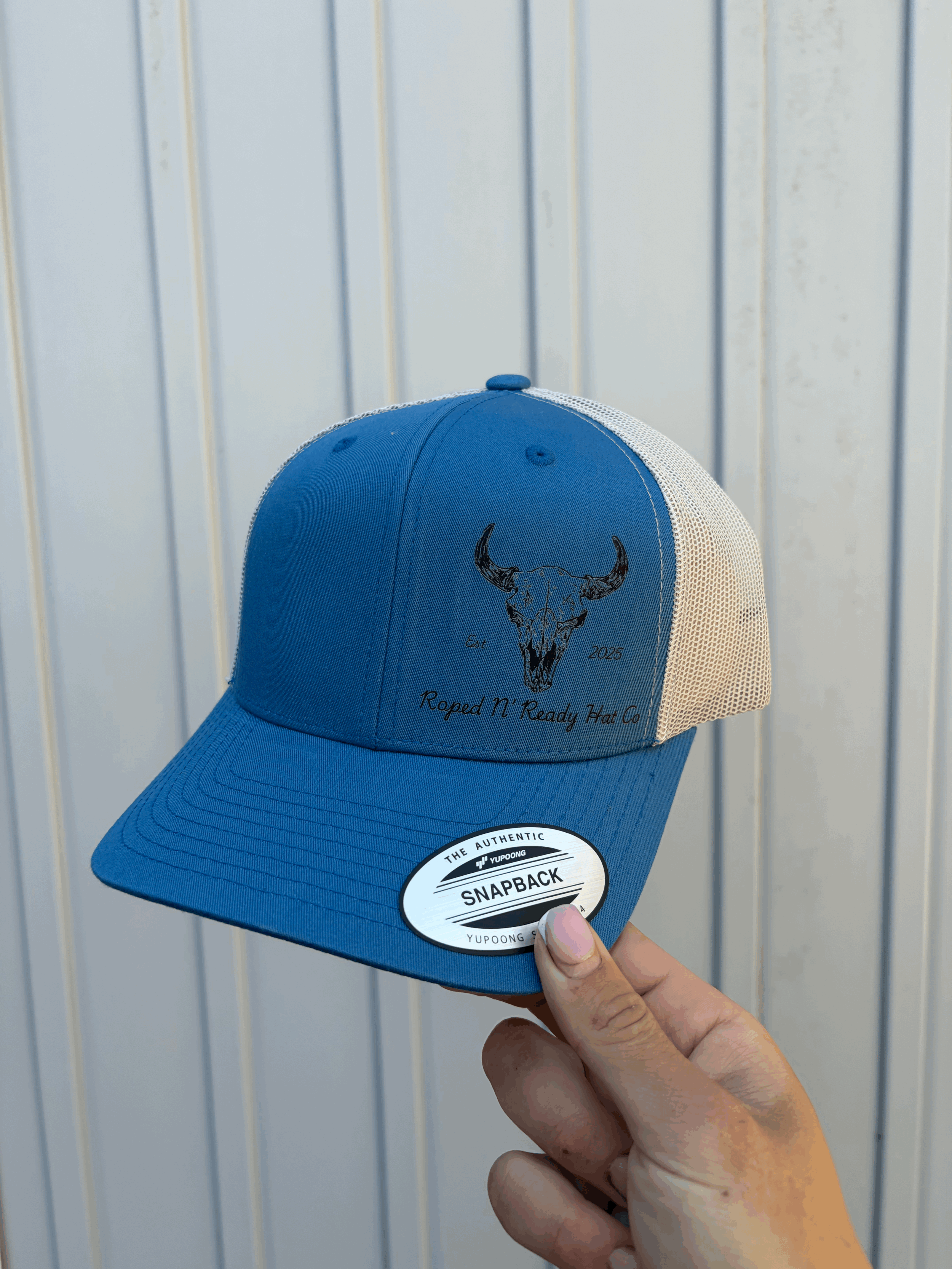 Blue Bull Skull Snapback Hat