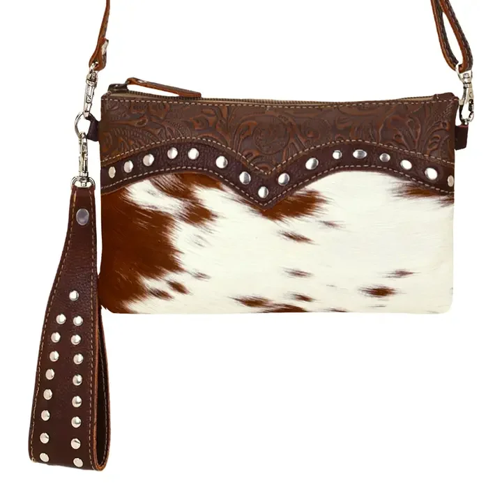 Ocotillo Belt Bag For Women in Brown with Hair On Cowhide and Studs