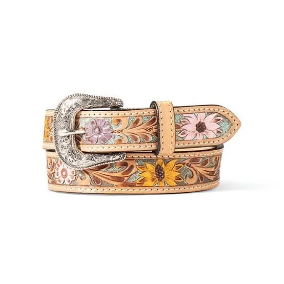 Ariat Girls' Hand-Painted Floral Leather Belt - Tan