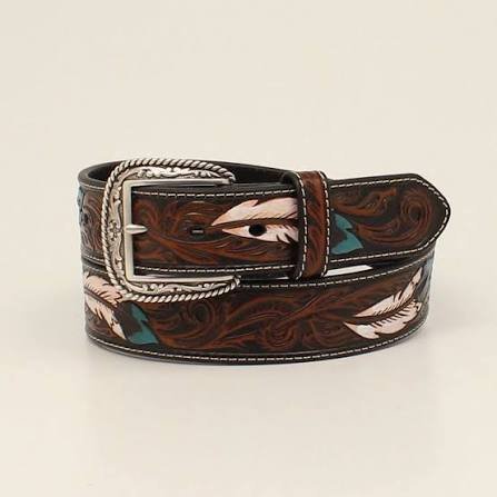 Ariat Men's Feather Floral Embossed Belt - Brown