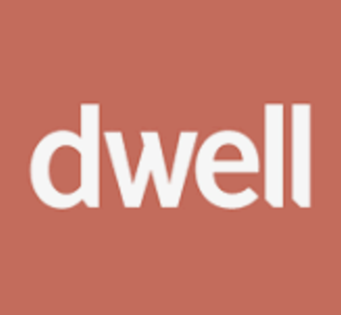 red and white logo for dwell