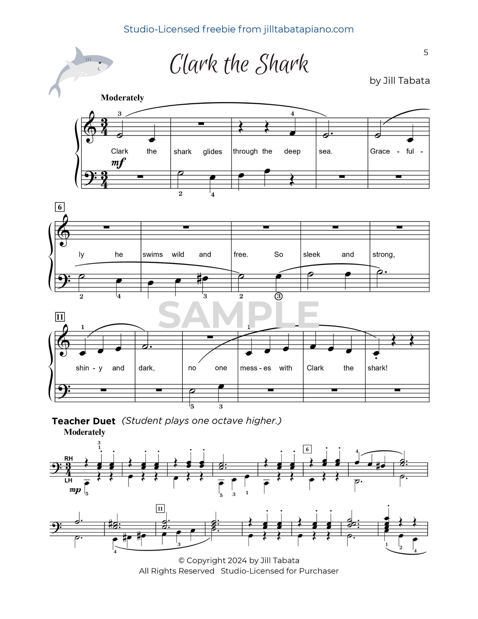 Clark the Shark, Early Elementary level with teacher duet