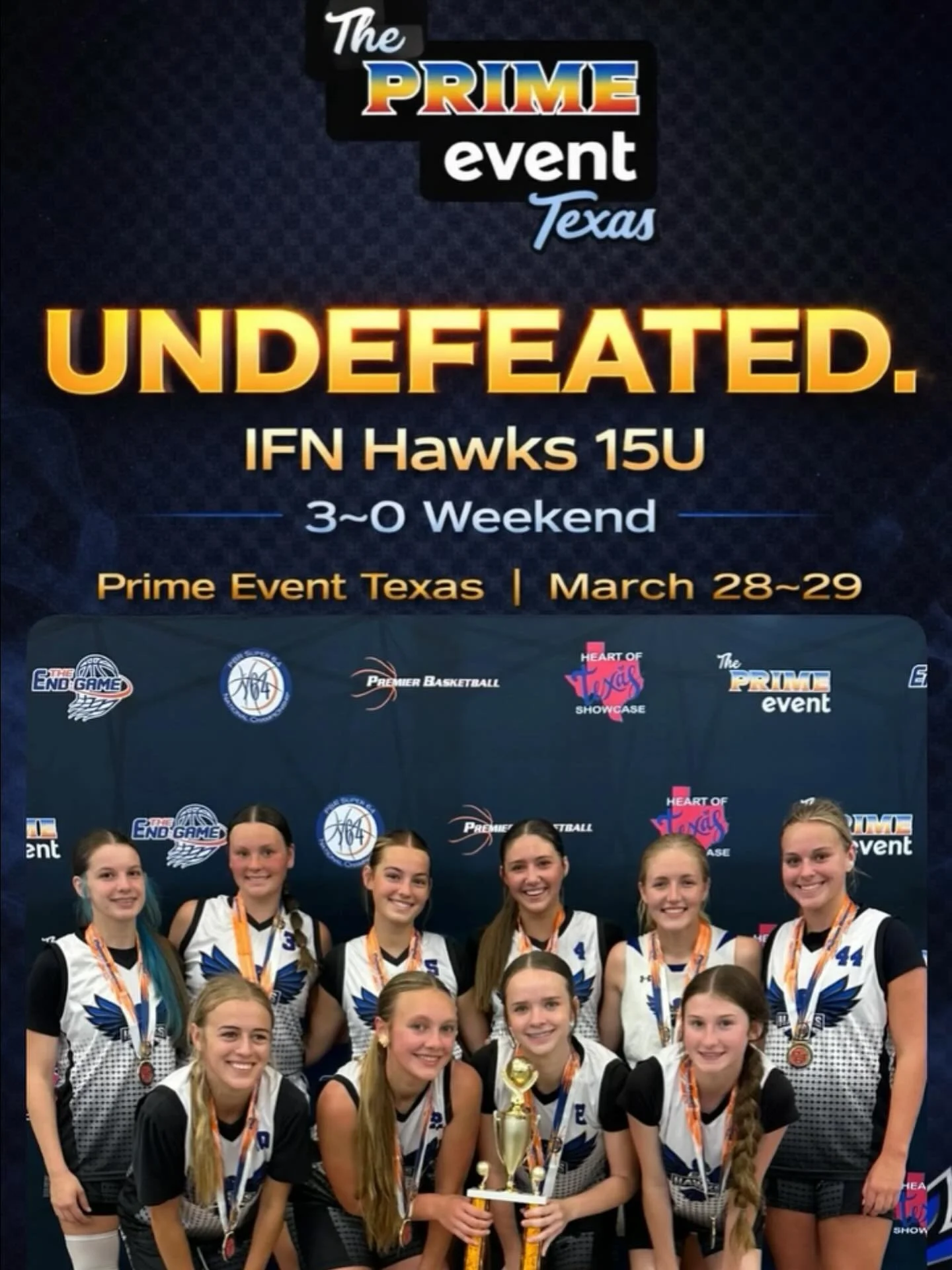 IFN Hawks 15u go undefeated at the Prime Event in Mansfield, Texas!!!! Way to go and take it ladies!!!! #hawksfam