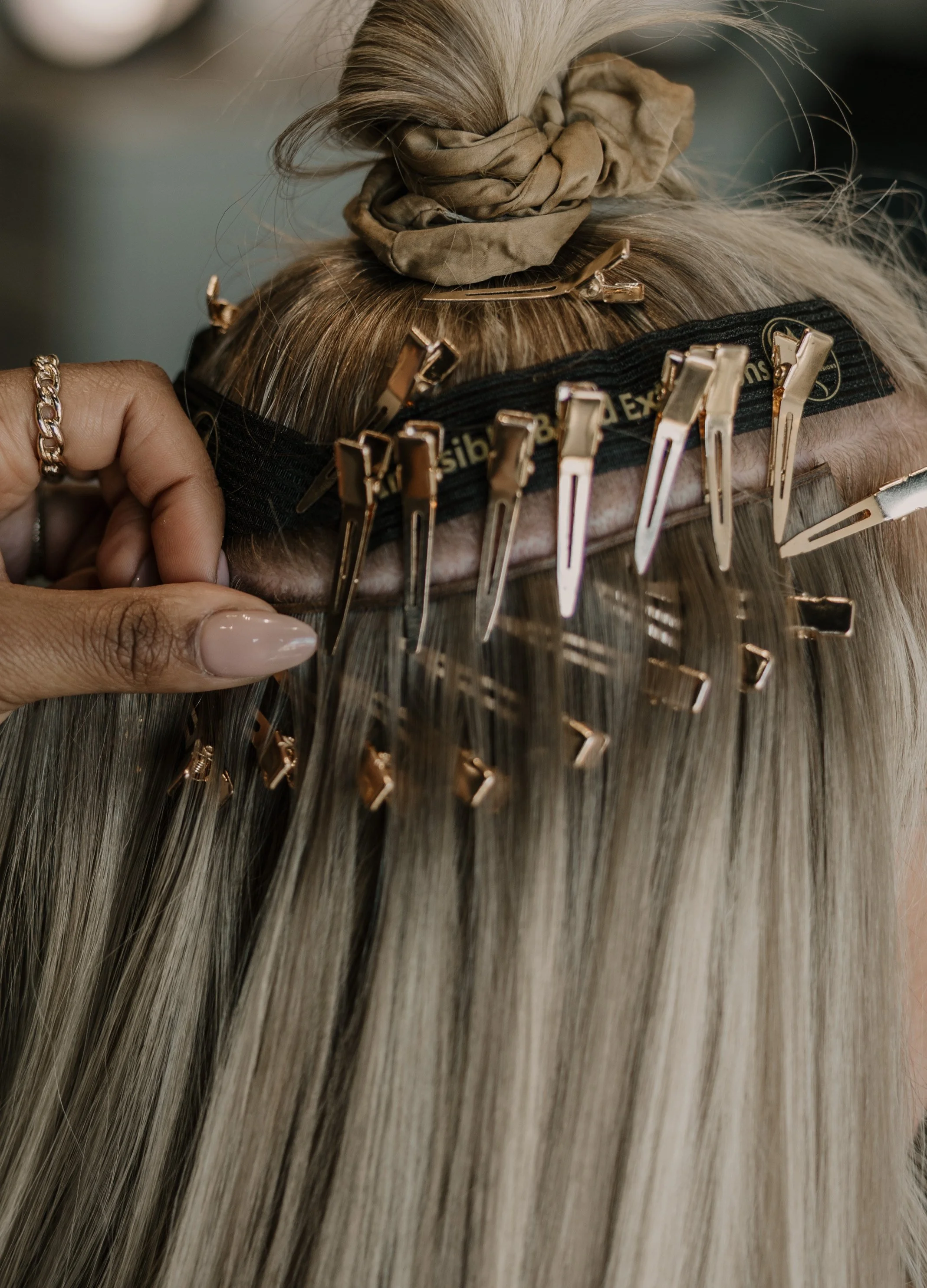 Custom IBE Lived in Blonde hair extensions, salon in cedar rapids iowa