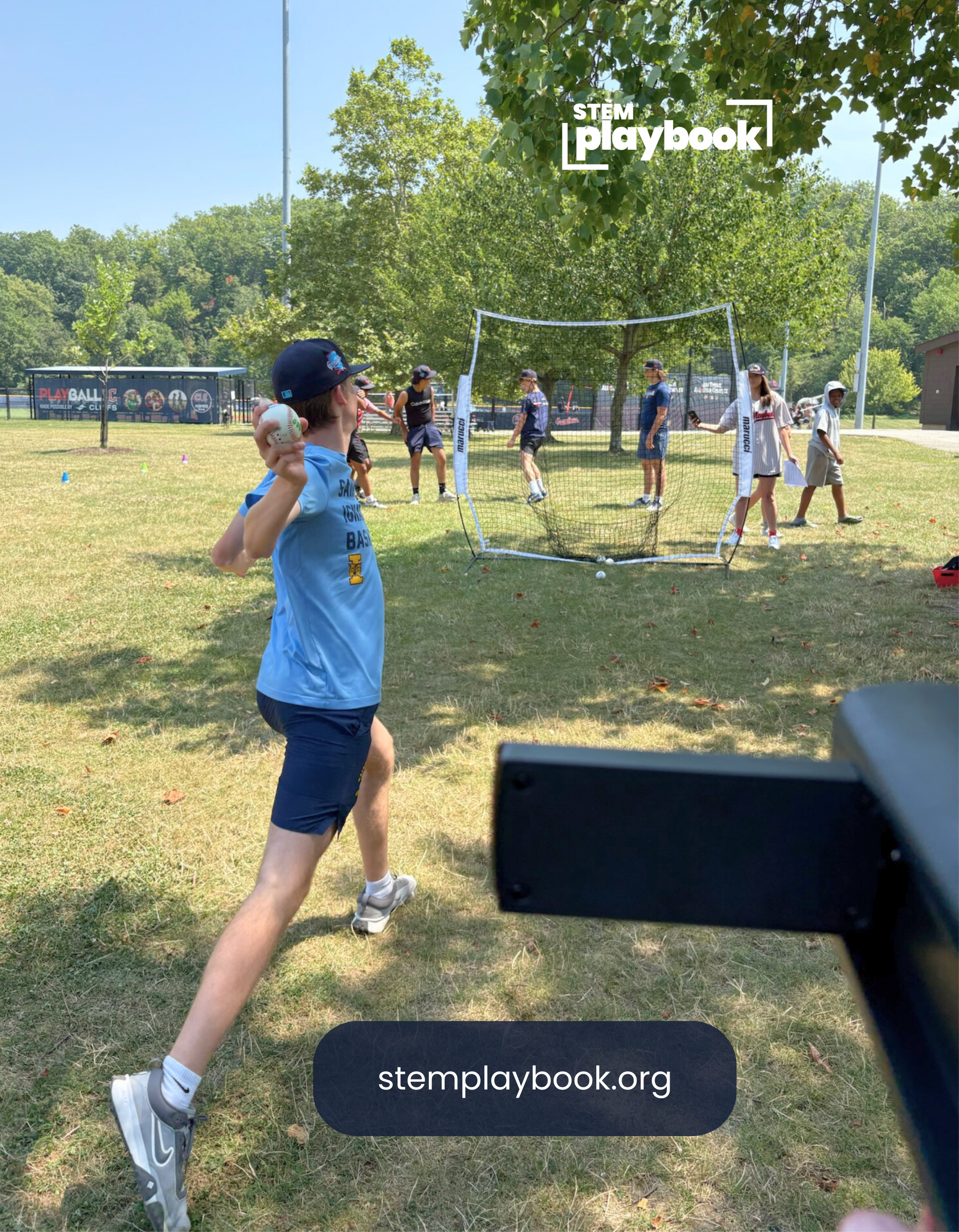 Teen boy measuring pitch speed
