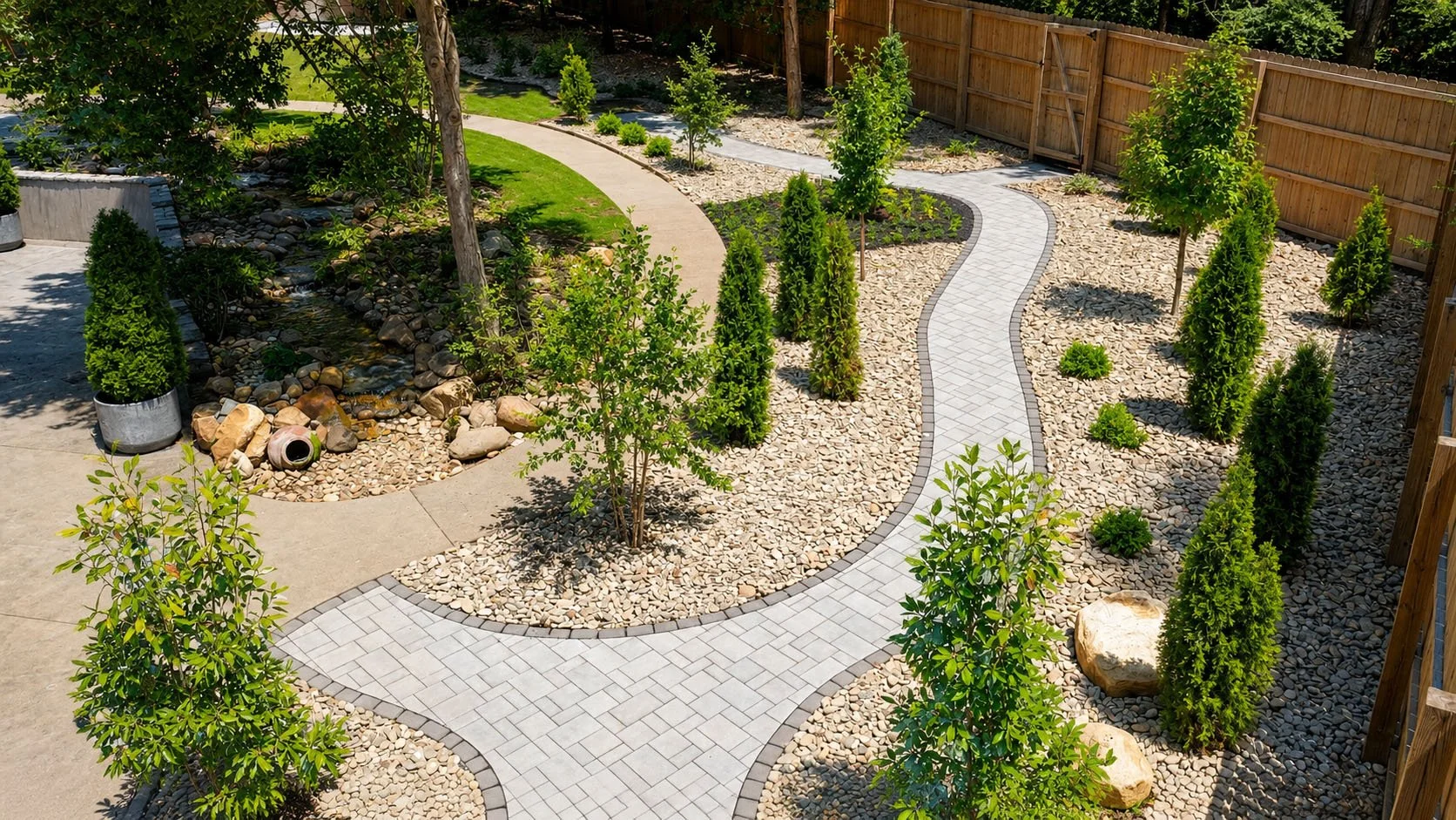 A meandering path turns circulation into experience—guiding movement through layered planting, changing textures, and moments of discovery.