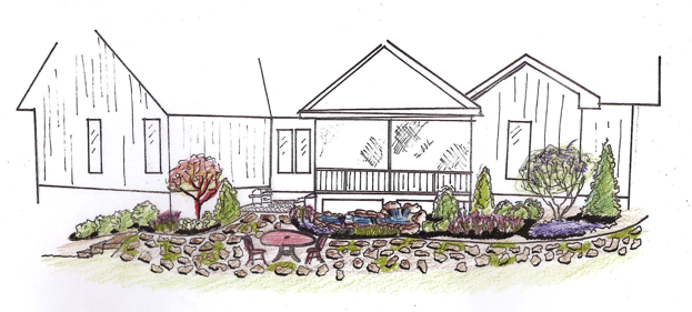 The perspective sketch translated the design intent into a human-scale experience, illustrating how stone, water, planting, and sculpture would come together to shape the character of Woodland Passage.