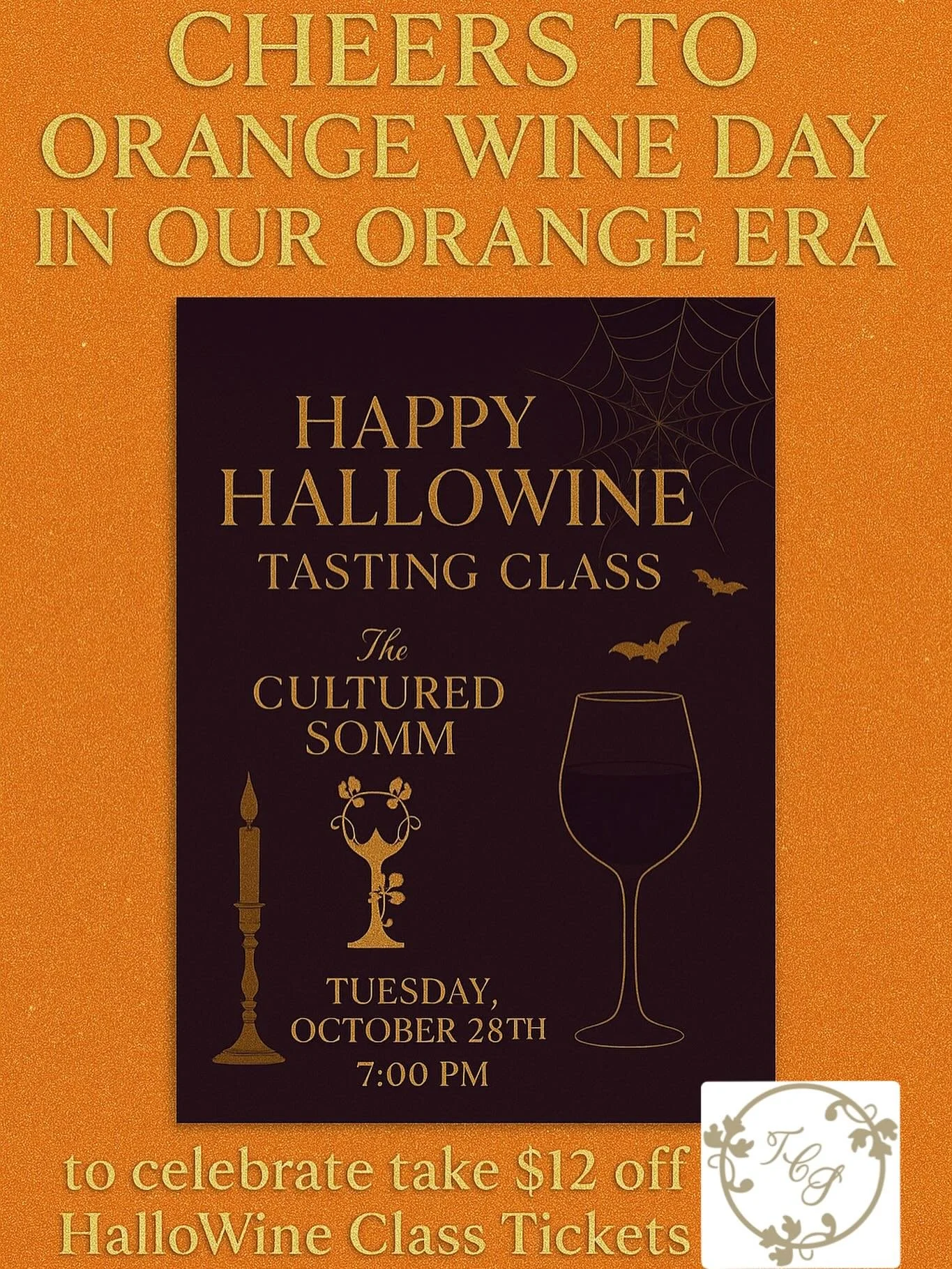 Cheers to Orange Wine Day in Our Orange Era 🥂🧡 To celebrate this delicious wine we are offering $12 off our 10/28 HalloWine Tasting Class Tickets for the next 24 hours. So you get to taste 6 incredible wines, including an organic Orange Wine, each 