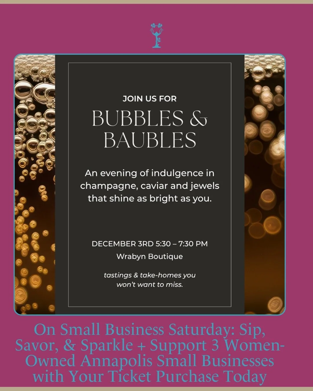 Sip, Savor, &amp; Sparkle - get your tickets today to Bubbles &amp; Baubles on Wednesday December 3rd at 5:30 pm @wrabyn in West Annapolis:https://www.eventbrite.com/e/bubbles-baubles-tickets-1866102194899 + link in Bio.

Support 3 Annapolis Women-Ow