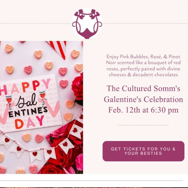 Celebrate Galentine&rsquo;s Day with Your Best Girlfriends at The Cultured Somm&rsquo;s Exclusive Wine, Cheese, &amp; Chocolate Pairing Party on Thursday February 12th from 6:30 to 8:30 pm. Tickets at 🔗 in Bio and www.theculturedsomm.com/classes 💗?