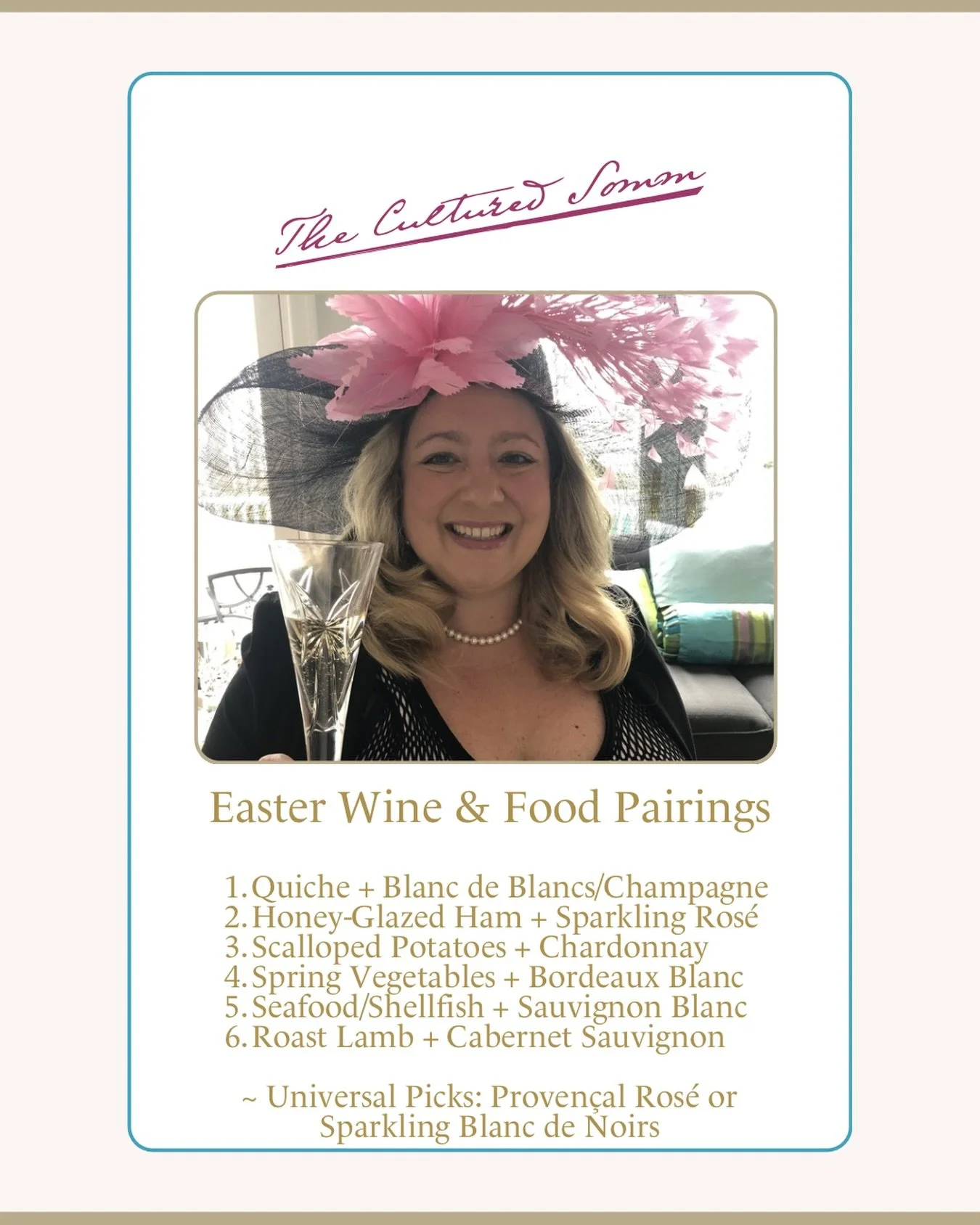 Hopping over to the wine shop this afternoon or tomorrow for your Easter Brunch, Lunch, or Sunday Supper Wines? These are The Cultured Somm&rsquo;s top Easter Wine &amp; Food Pairings that will be sure to please everyone around the table! 

Save this