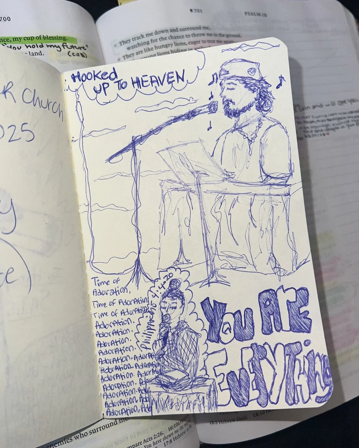 Mini Sketchbook moment for time of Adoration &amp; Worship. Hooked up to Heaven ☁️✝️
.
.
.
#doodles #lovegod #minisketch #sketchbook #christianart #jesusisking #artforgod
