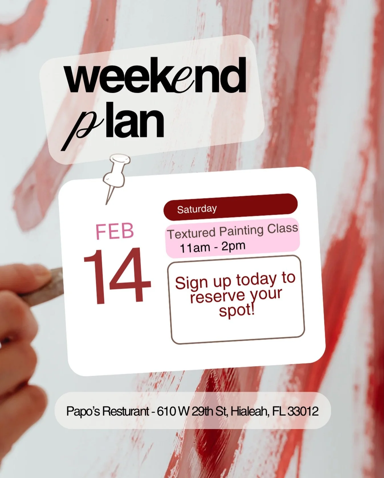 Hey y&rsquo;all last call for signing up for the textured painting class this upcoming Saturday at @paposrestaurant &lsquo;s 🎨 we are super excited and looking forward to spending this day of friendship and love together - and getting creative toget