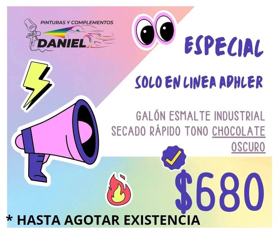 Solo linea ADHLER, hasta agotar existencia 
Esmalte INDUSTRIAL secado r&aacute;pido CHOCOLATE OSCURO