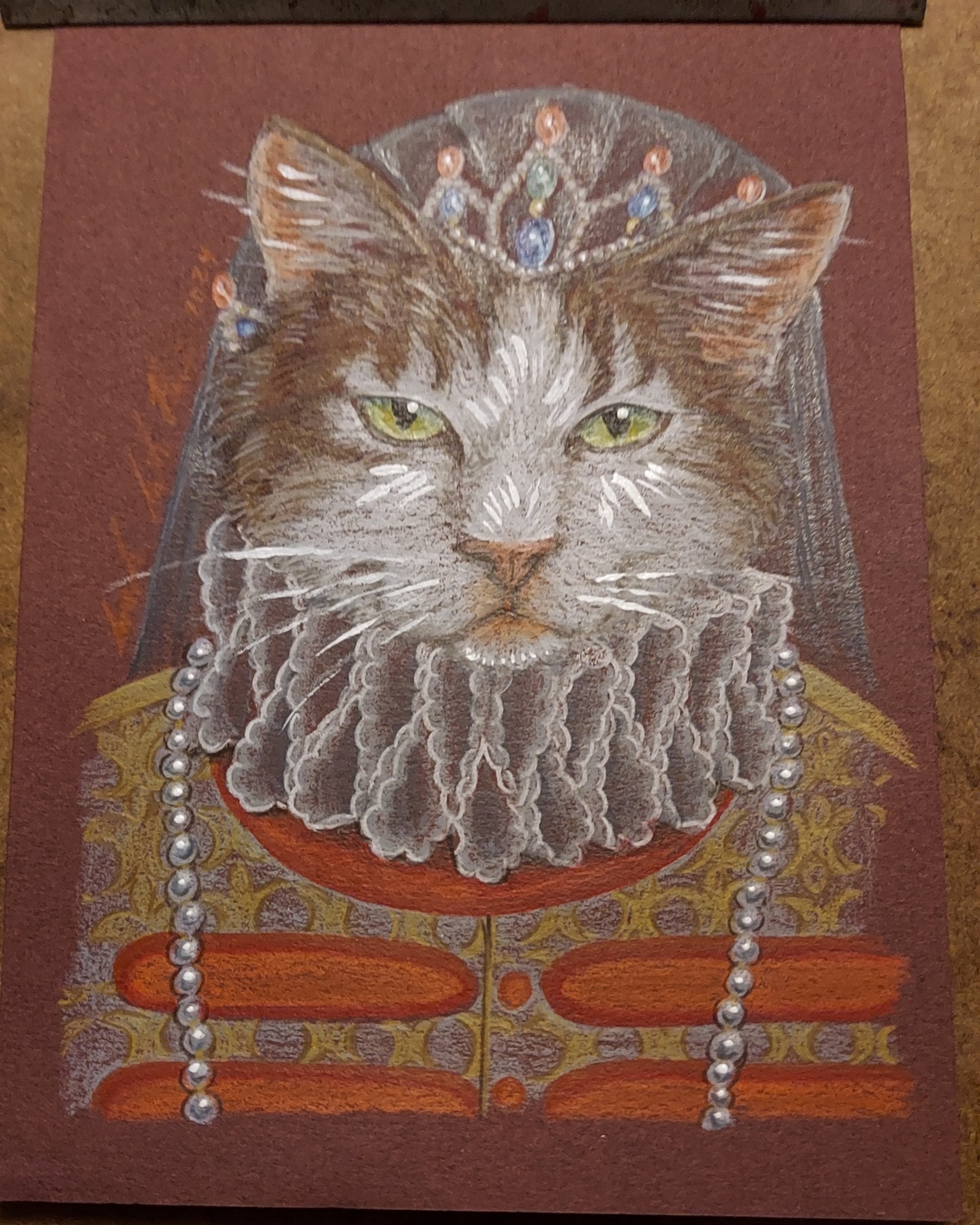 Tiger as Queen Elizabeth the First (colored pencil 2024)