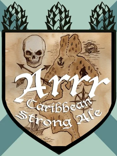 Label for "Arrr Caribbean Strong Ale" beer by Crossed Arrows Brewing- Oak Harbor, WA