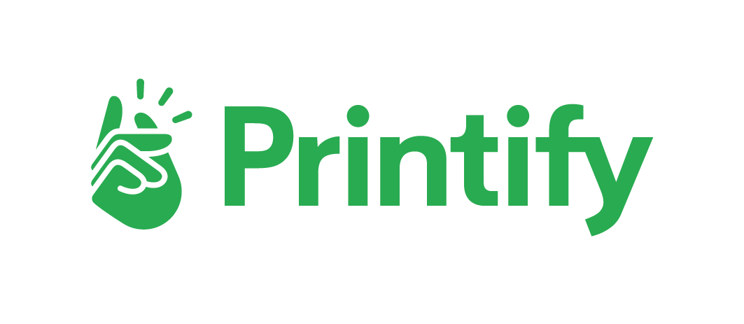 Printify logo featuring a green hand giving the sign of a finger snap to the left of the word 'Printify' in green text.