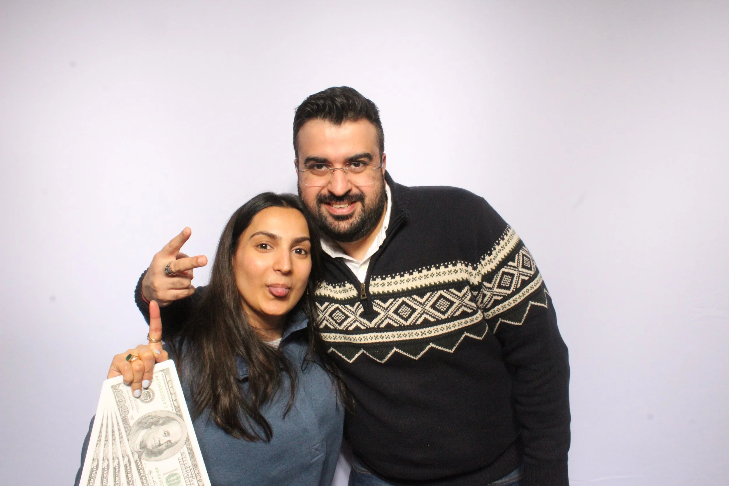 Photo Booth Picture with Gold Backdrop