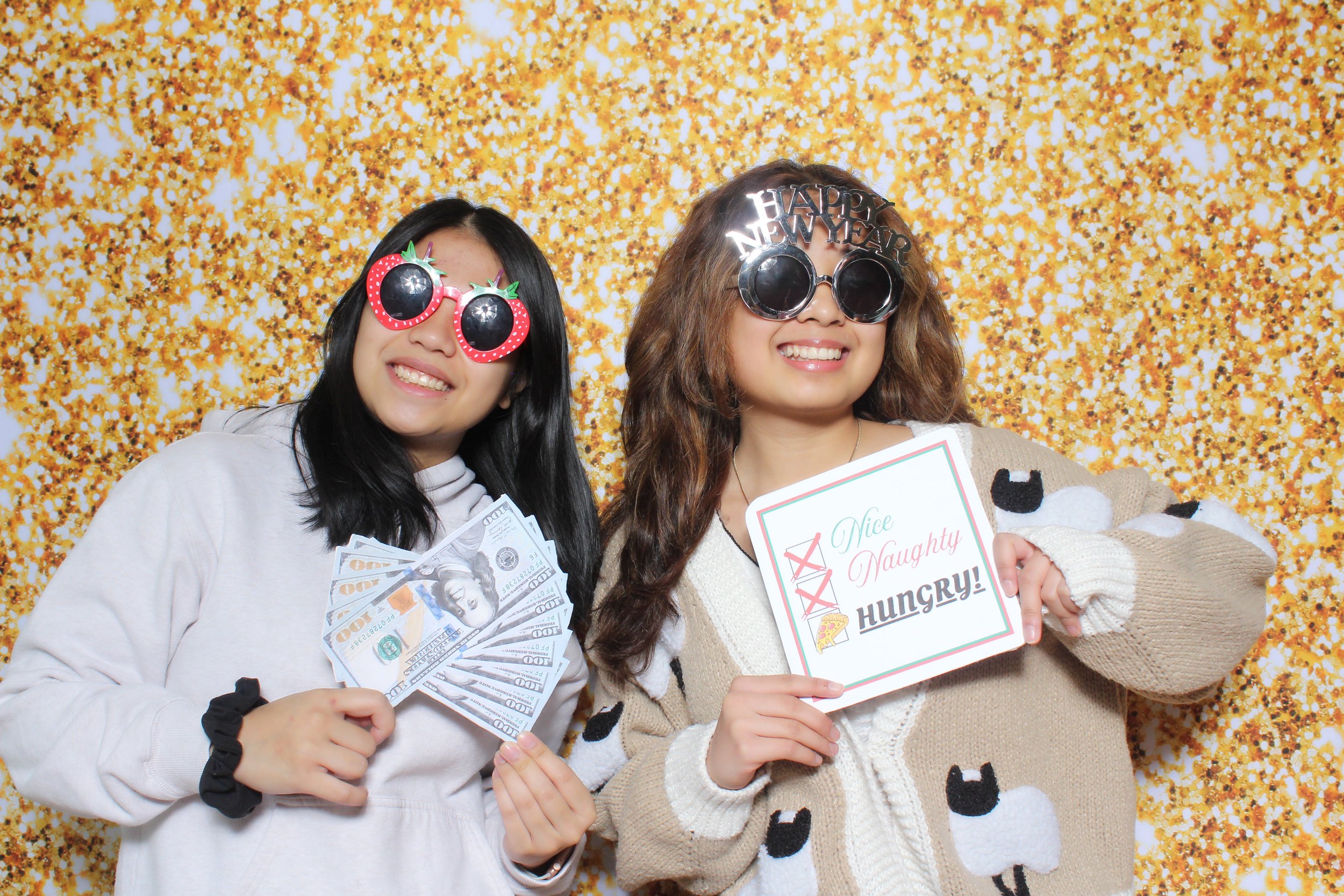 Photo Booth Picture with Gold Backdrop