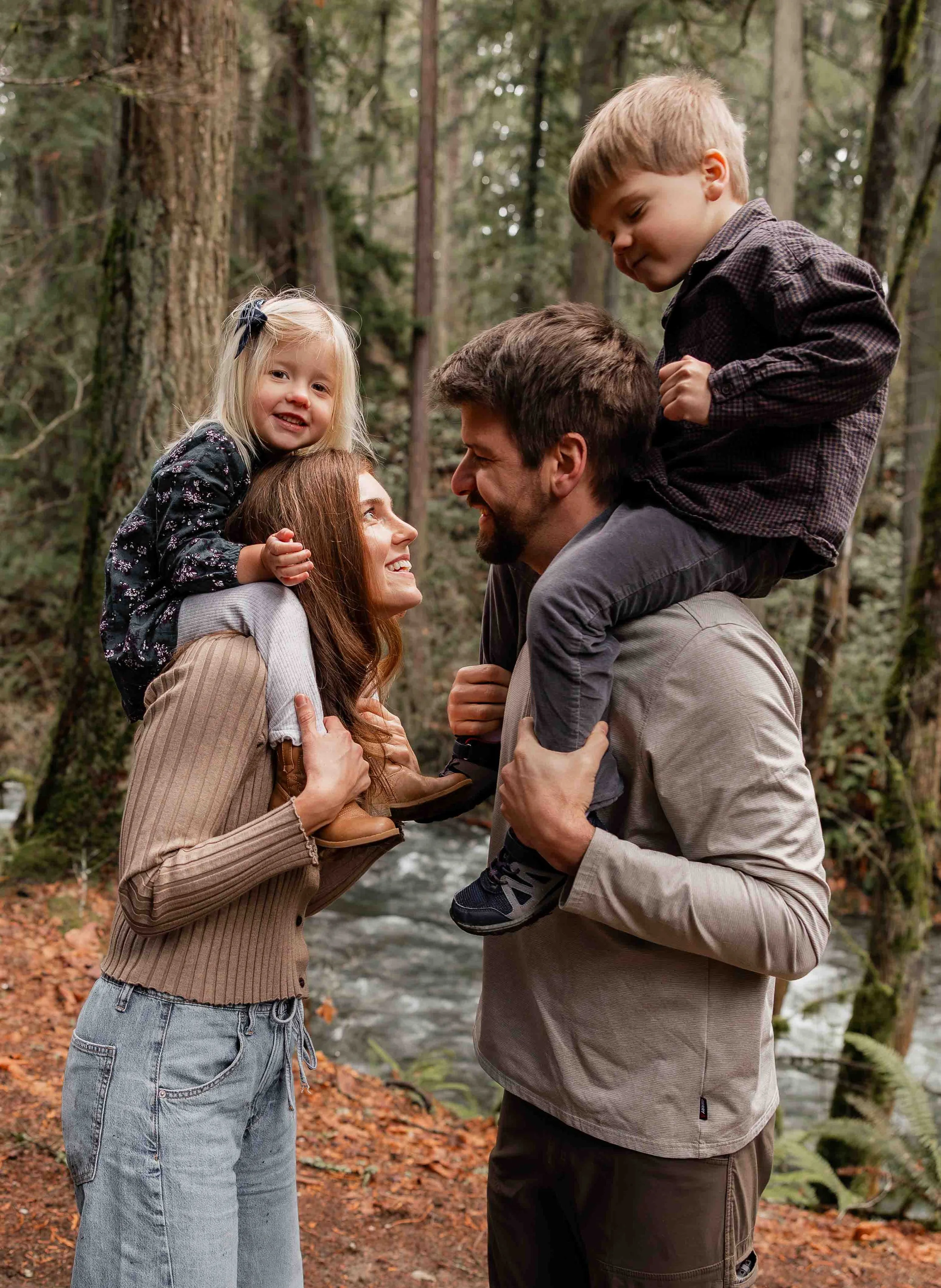 Family playing during photography session in Bellingham, Washington 