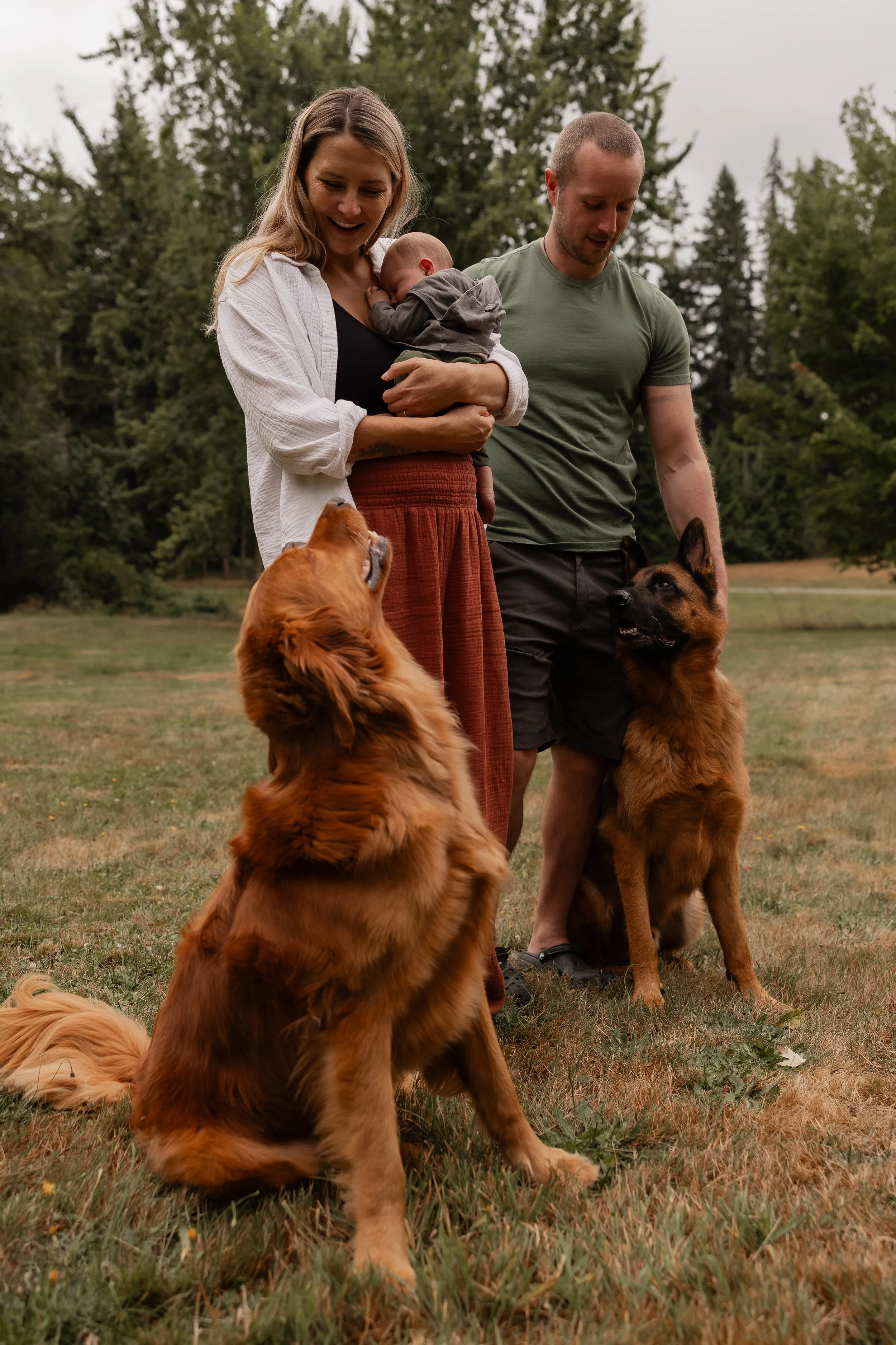 Family with thier dogs during newborn photo session