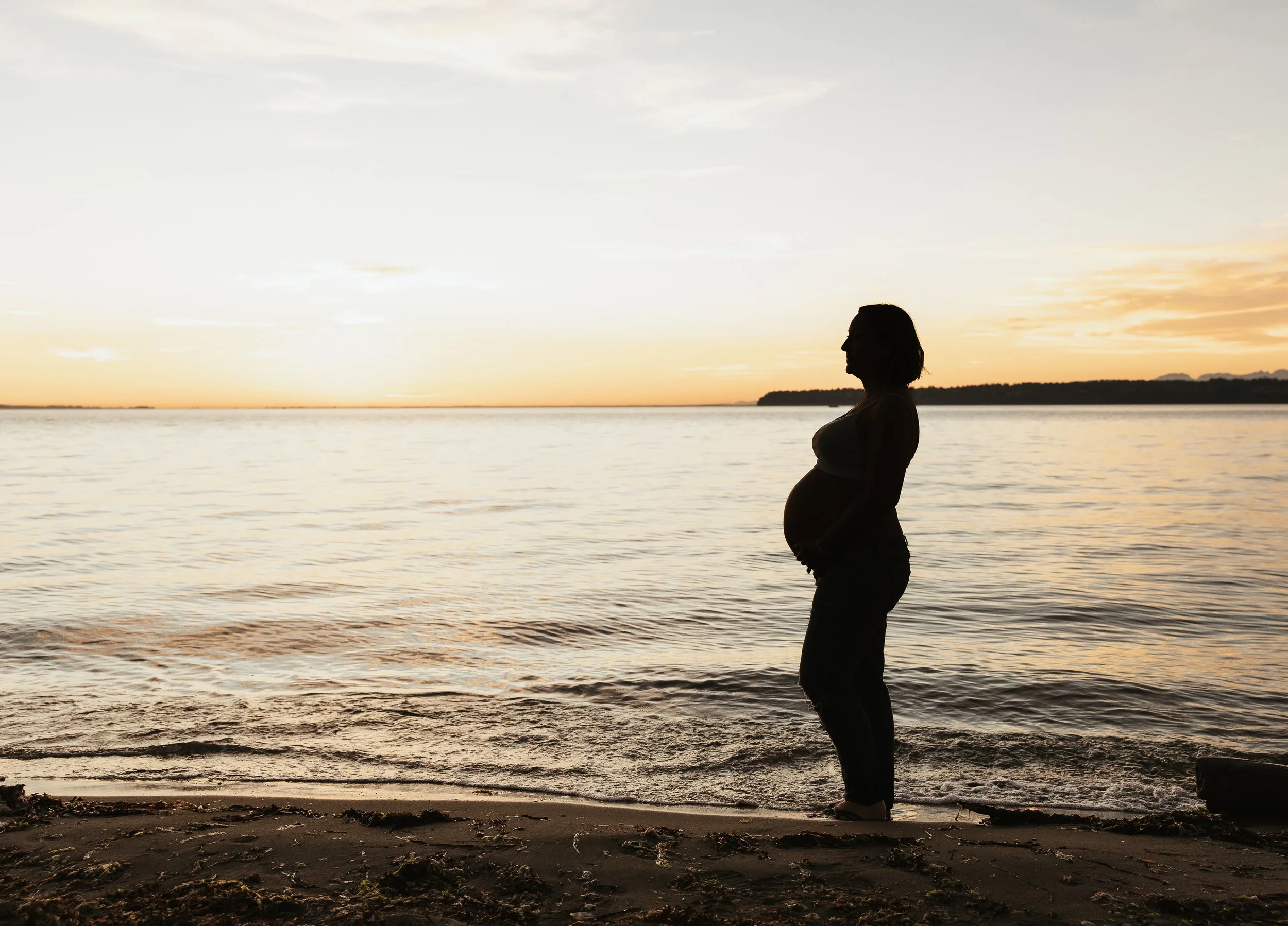 Pregnant silhouette on beach