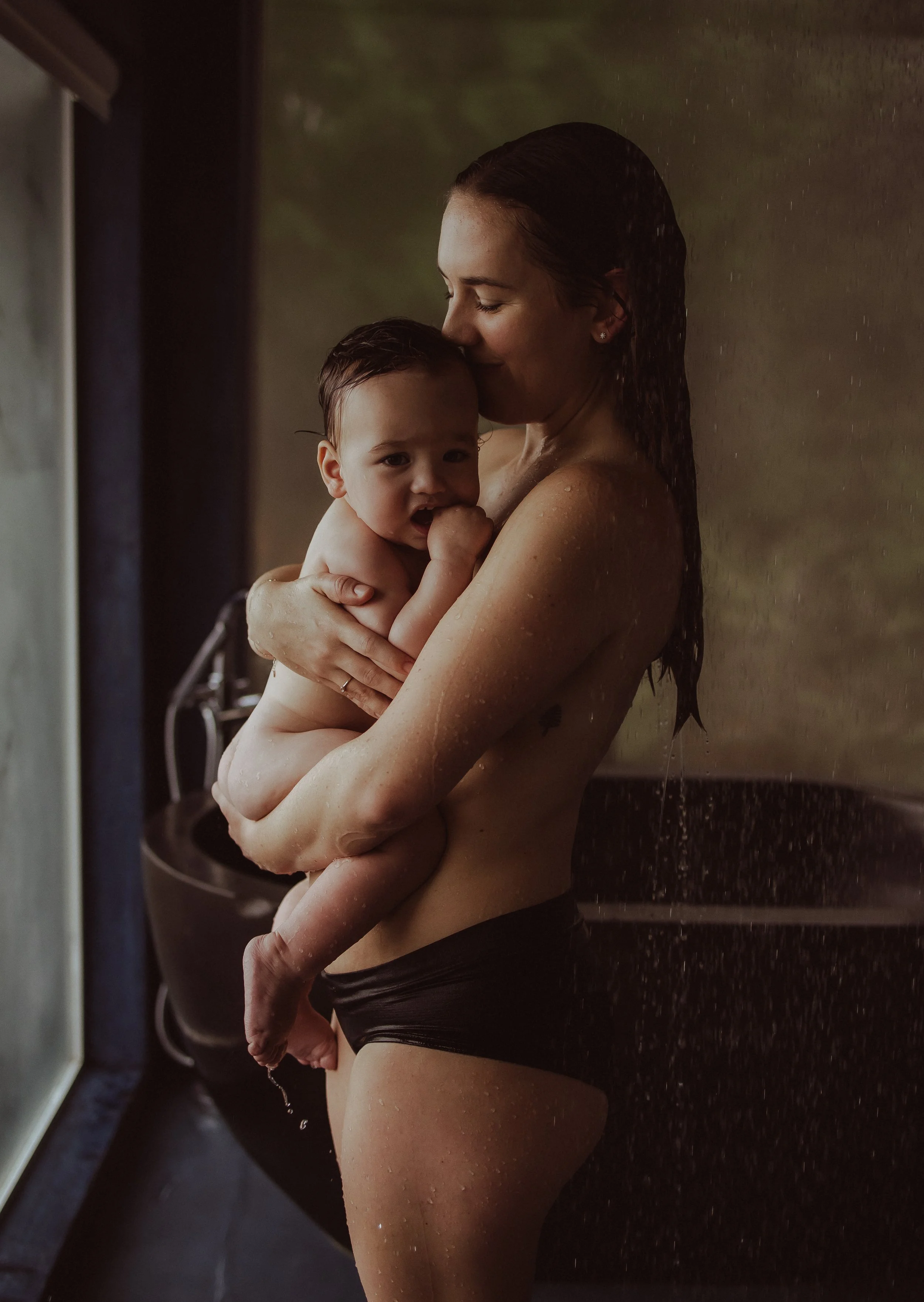 Mother and baby during shower photography session
