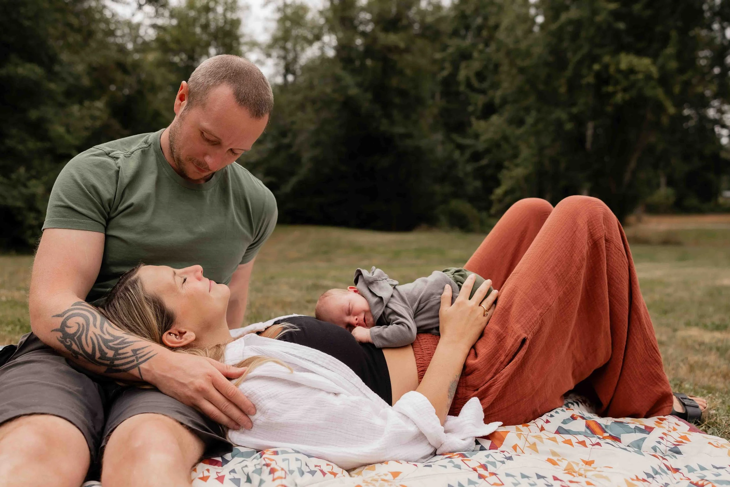 Family in yard during lifestyle newborn session