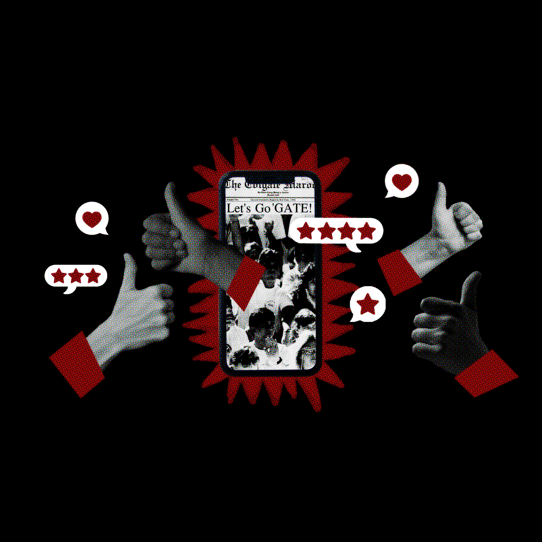 Graphic for a Colgate Maroon News article about needing an on-campus social media presence.