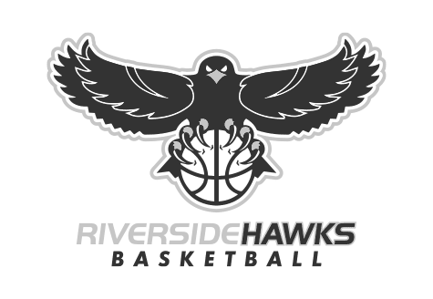 A logo featuring a stylized hawk with wings spread, clutching a basketball, with the text "Riverside Hawks Basketball" underneath.
