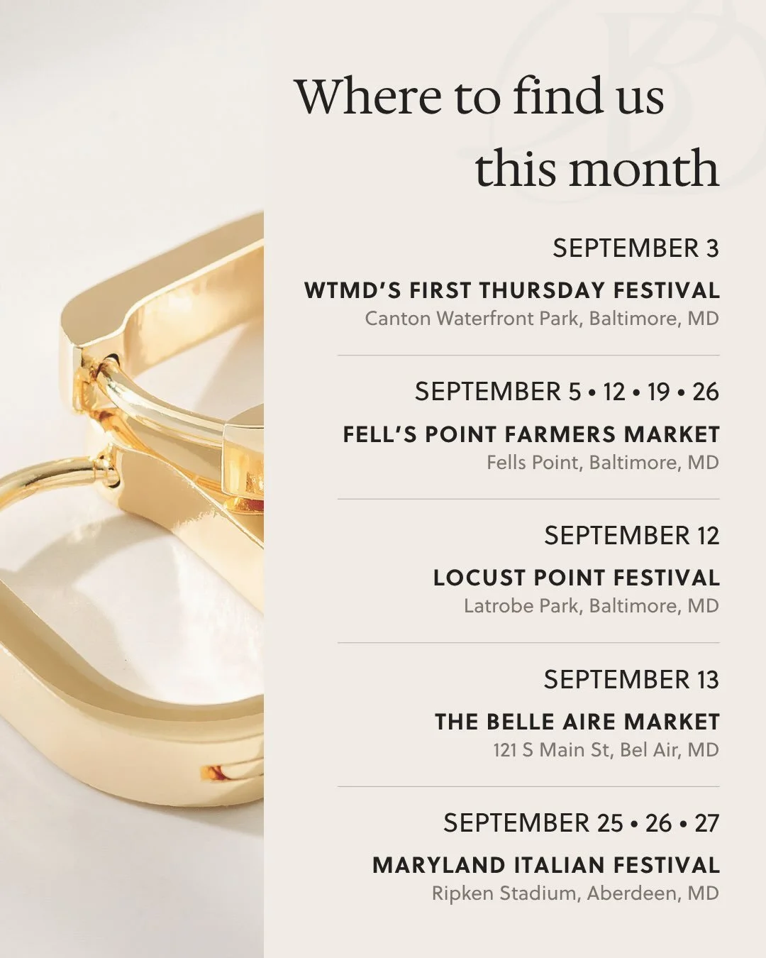 A new season, slower mornings, and market weekends spent around Maryland. Come shop with us and say hi if you&rsquo;re nearby 🦋

Save this post so you know where to find us in September.

#BaltimoreMarkets #ShopLocalBaltimore #BaltimoreMakers #Maryl