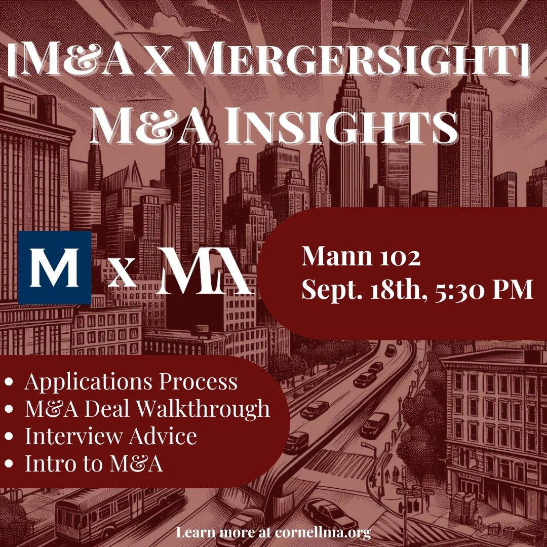 🚨Attention all aspiring M&amp;A professionals!🚨
We are back with our SECOND Info Session with @cornellmergersight. This is your last chance to get M&amp;A insights and tips from the experts! 

🗓️ Date: Sep. 18th
🕔 Time. 5:30 PM
📍Location: Mann 1