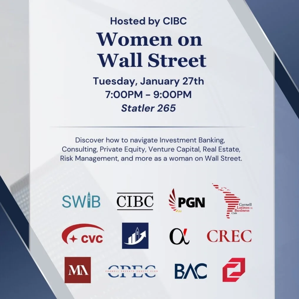 🚨Join us on January 27th for the Women on Wall Street Panel hosted by @cornellinvestmentbankingclub. We can&rsquo;t wait to see you there!