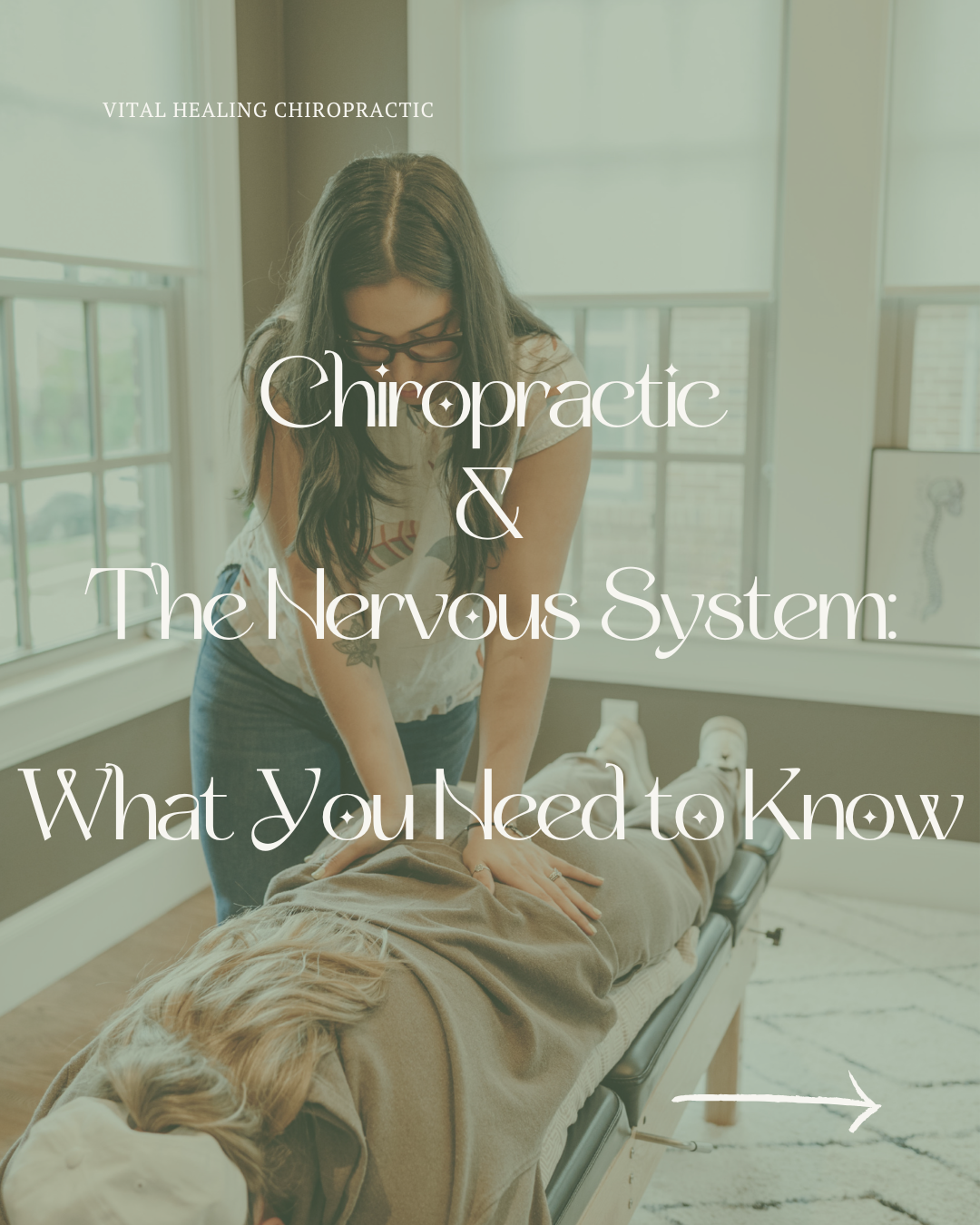 chiropractor performing pelvic adjustment and the image has a description saying chiropractic and the nervous system, what you need to know