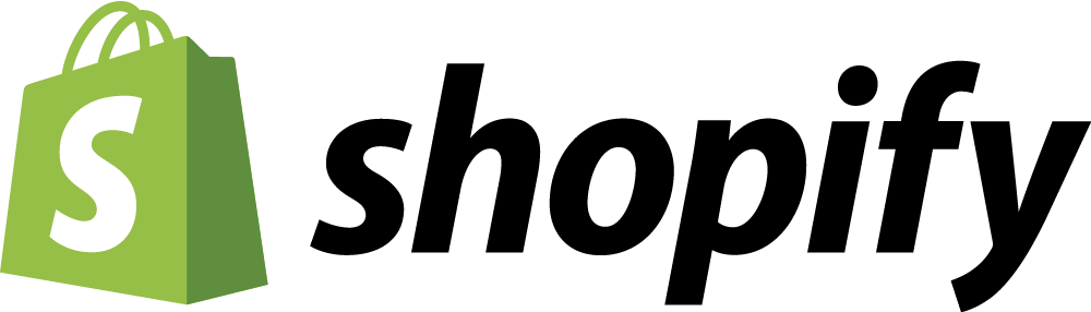 Shopify logo featuring a green shopping bag with a white 'S' and black 'shopify' text.