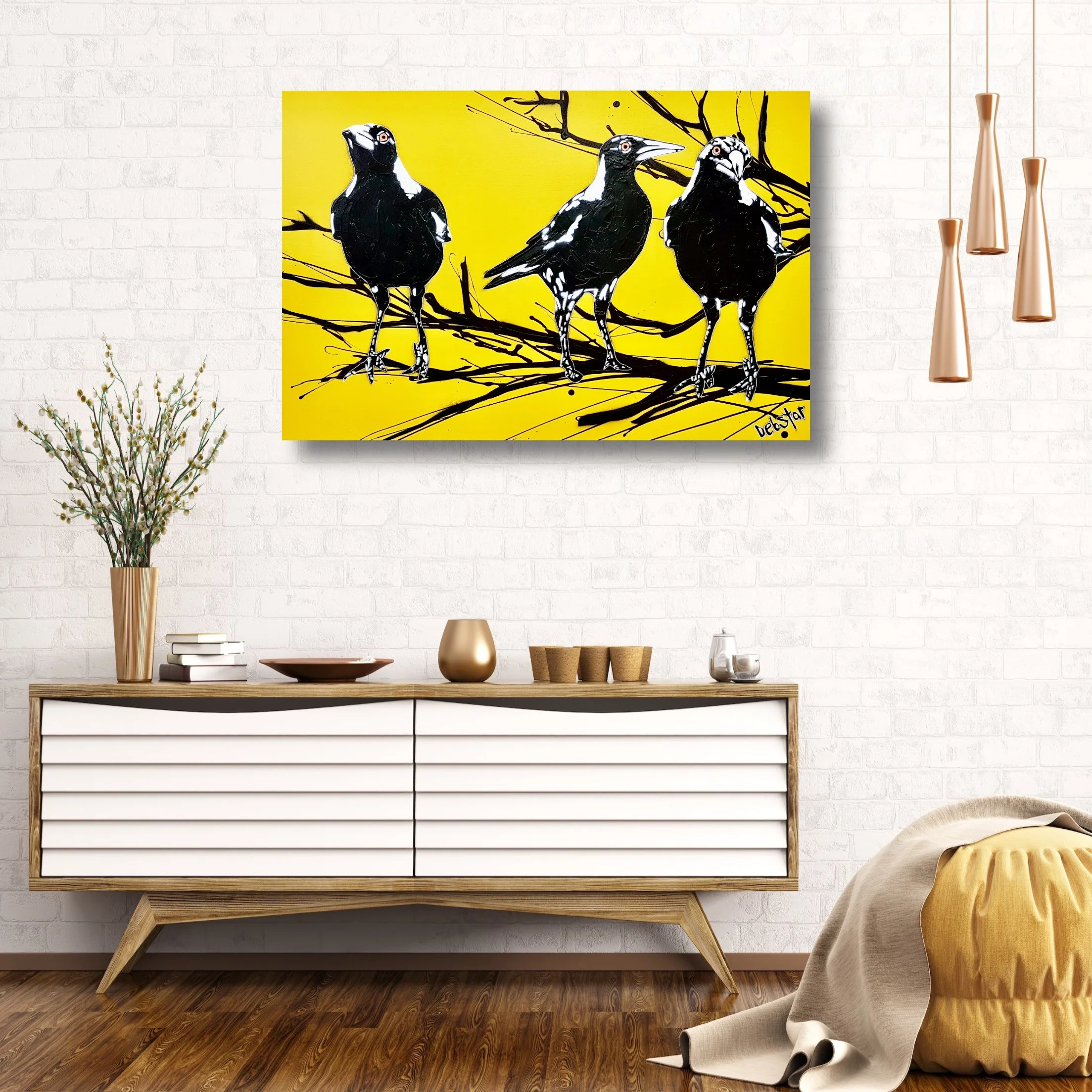 Magpie Street Birds! Yellow 92cm x 61cm