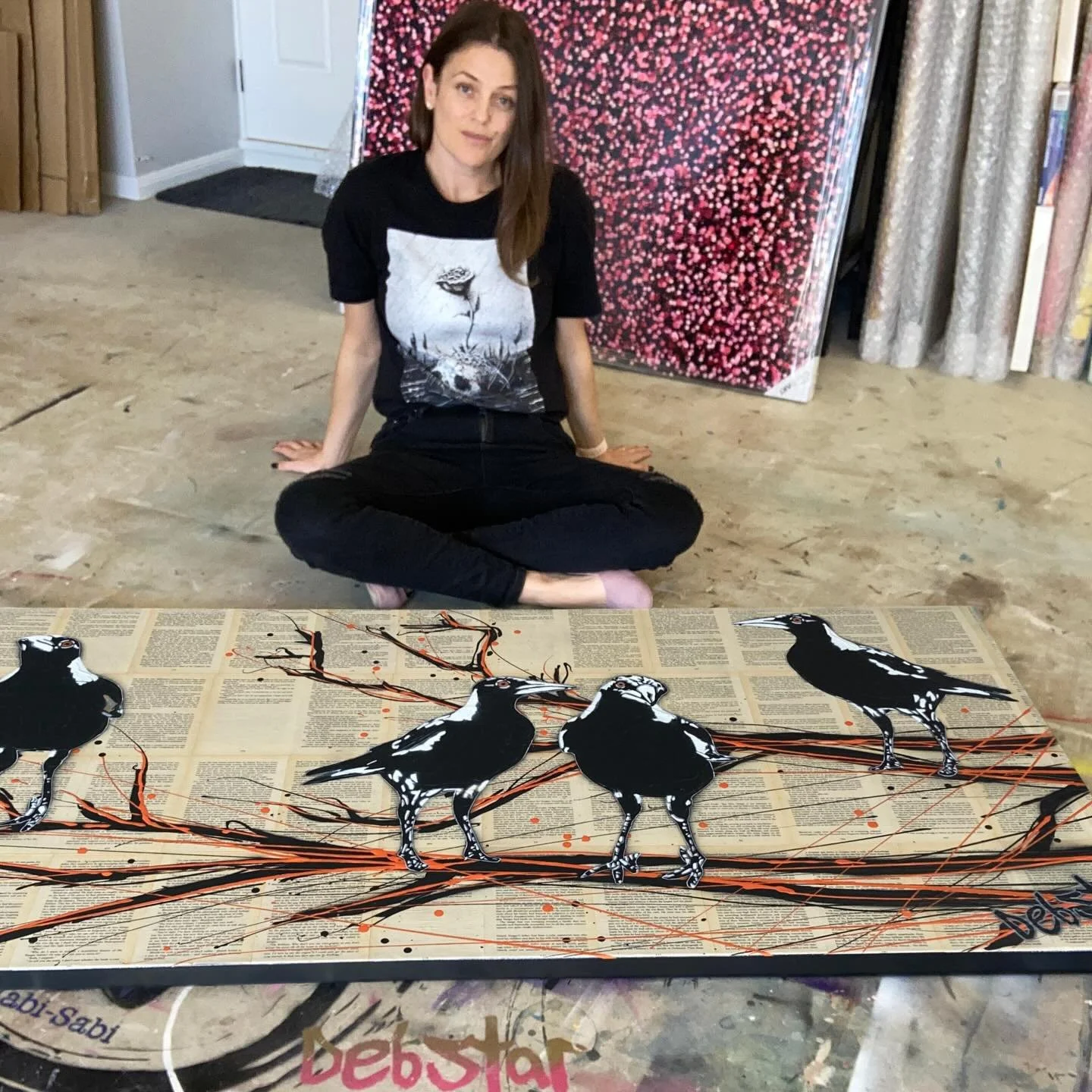 ✨🐦&zwj;⬛I&rsquo;m so happy I just sold these cheeky birds to a lovely new collector in VIC!💕These birds are like my pets!❤️So it&rsquo;s always special when someone wants to give them a new home!!🌸Thanks to @bluethumbart 
.
.
#magpie #magpiepainti