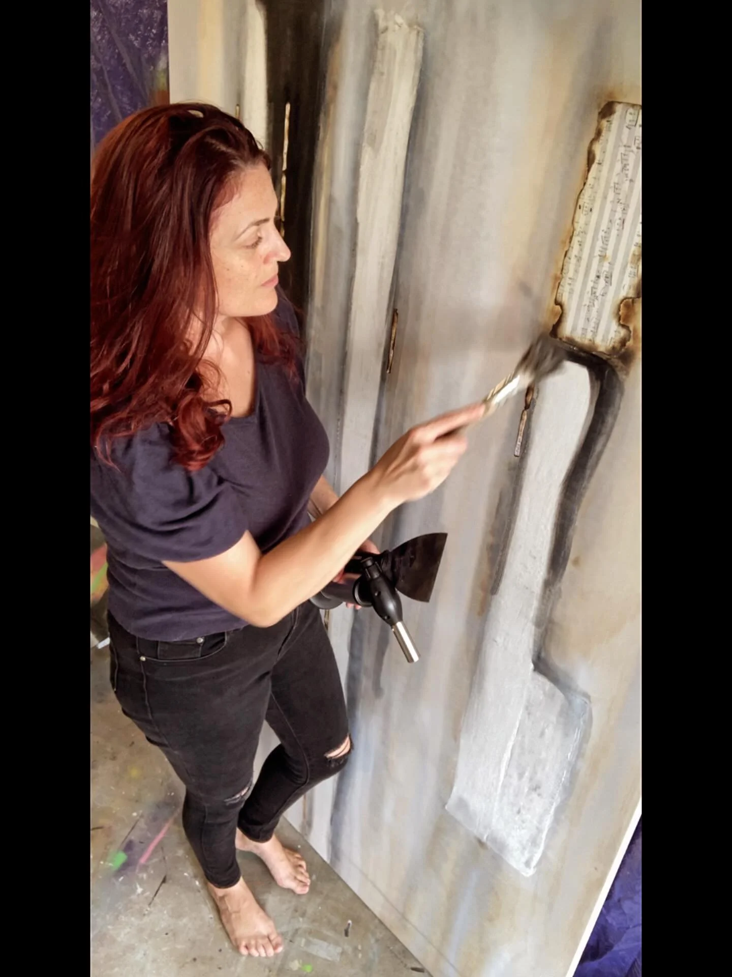 🔥&hellip;This is how it begins!!🎶❤️Did I mention I love mixed media!! All the different textures and It always gets a bit messy which I love! 😍I&rsquo;m having fun working on this large commission! It incorporates ink, acrylic paint, spray paint, 