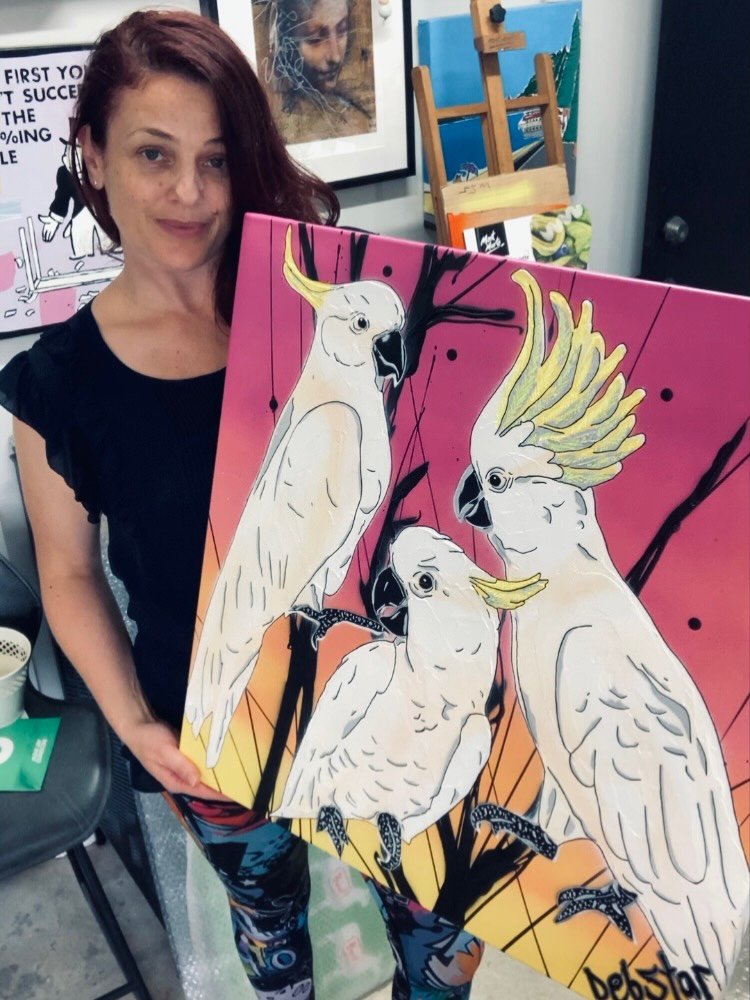 ☀️🌈Sending some colour to a lovely new North QLD collector with these cheeky cockatoos!👏💕💙@bluethumbart 
.
#cockatoo #parrot #birdart #birdpainting #birdlover